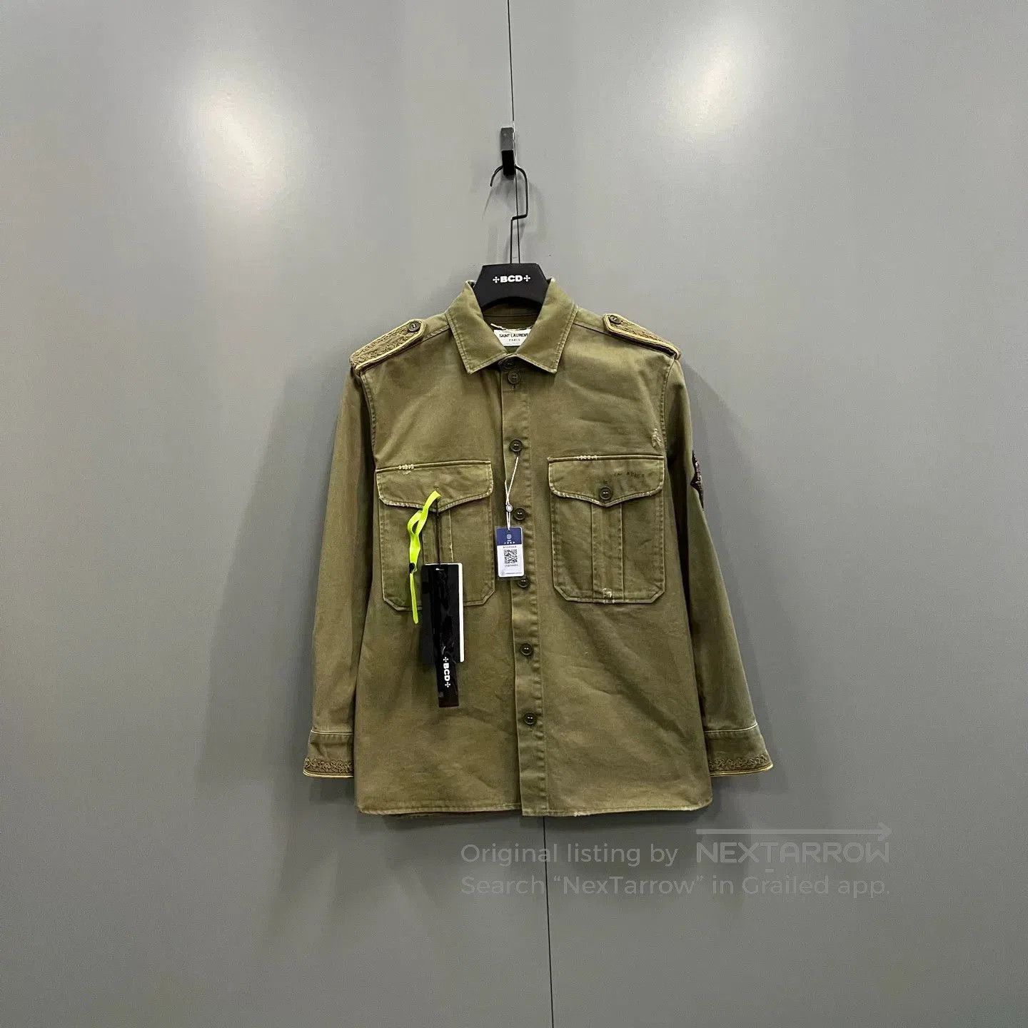 Saint Laurent Paris Saint Laurent Olive Green Denim Shirt. Size US S / EU 44-46 / 1 - 1 Thumbnail