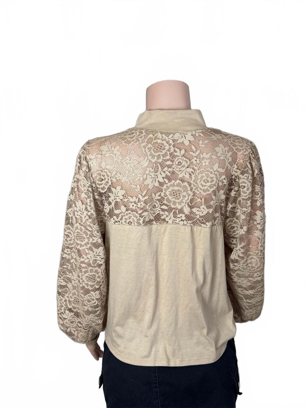 Other Vintage inspo Beige Lace Ruched Mock Neck Boho Y2K. M/L. Size M / US 6-8 / IT 42-44 - 5 Thumbnail