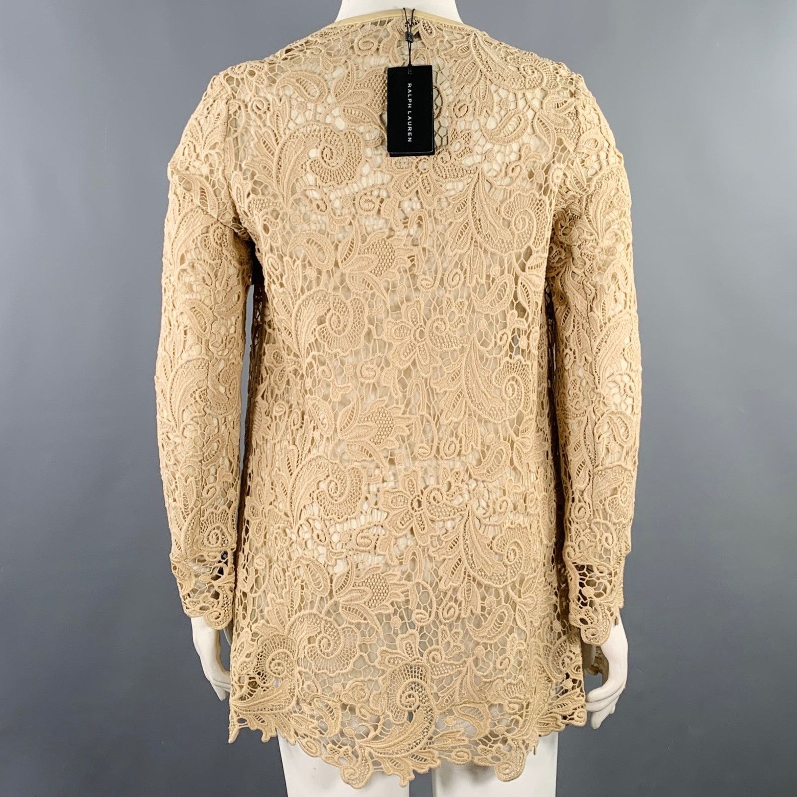 Ralph Lauren RALPH LAUREN Size 10 Khaki Cotton Lace Open Front Coat Size L / US 10 / IT 46 - 3 Thumbnail
