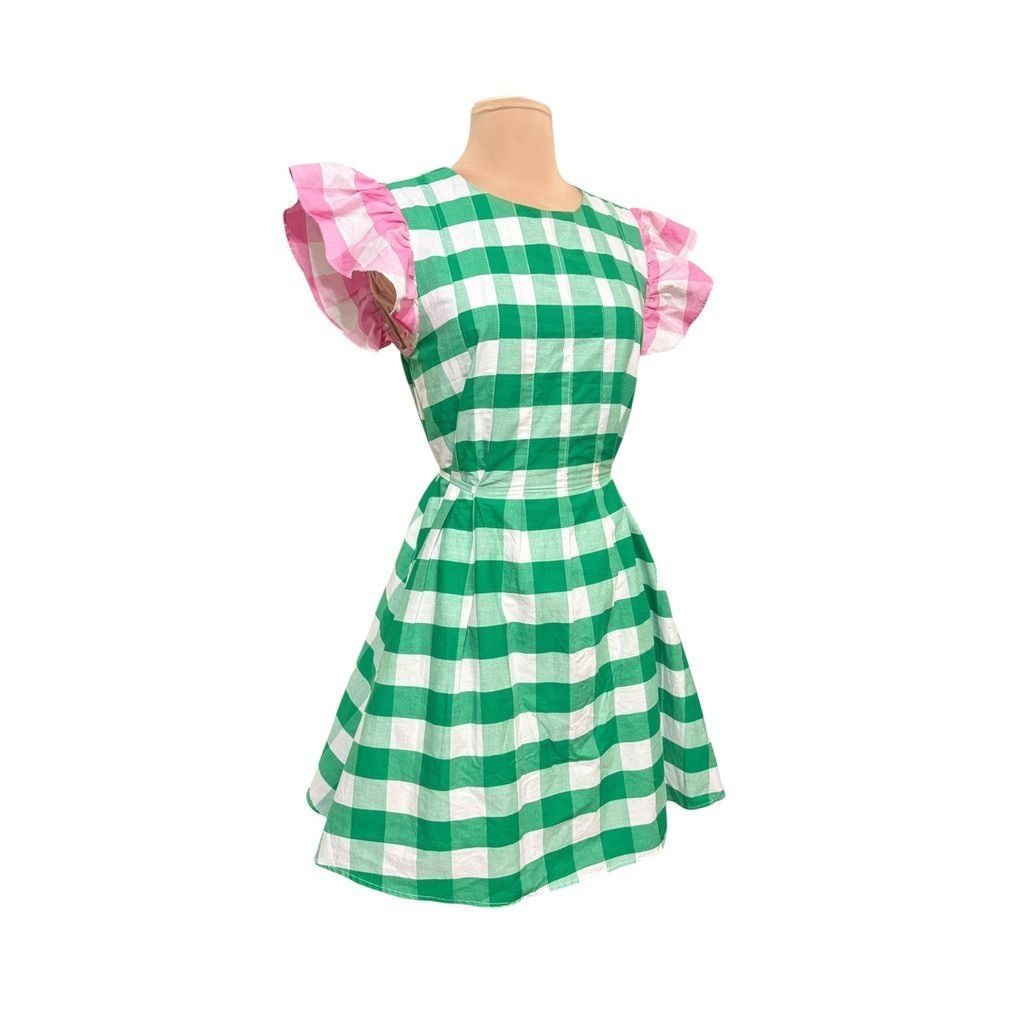 Other Gingham Plaid Fit & Flare Dress S Green Pink White Cotton Cl Size S / US 4 / IT 40 - 1 Thumbnail