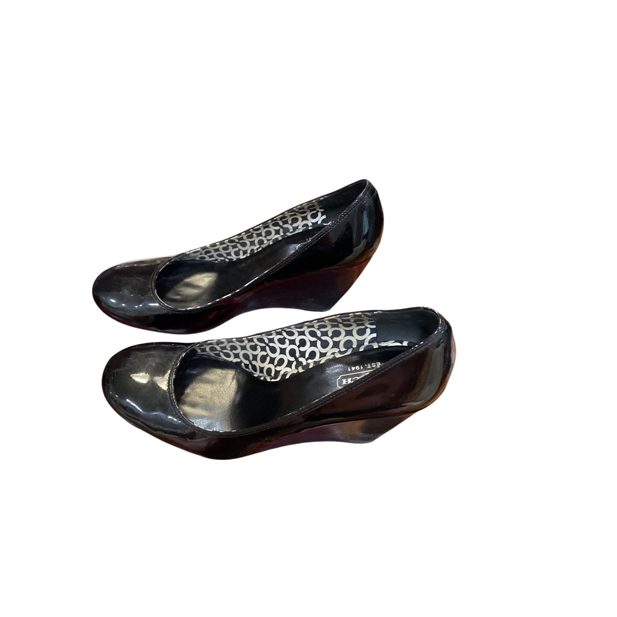 Coach Coach wms black leather patent 3.5" wedge heel shoes sz 8.5B Size US 8.5 / IT 38.5 - 4 Thumbnail