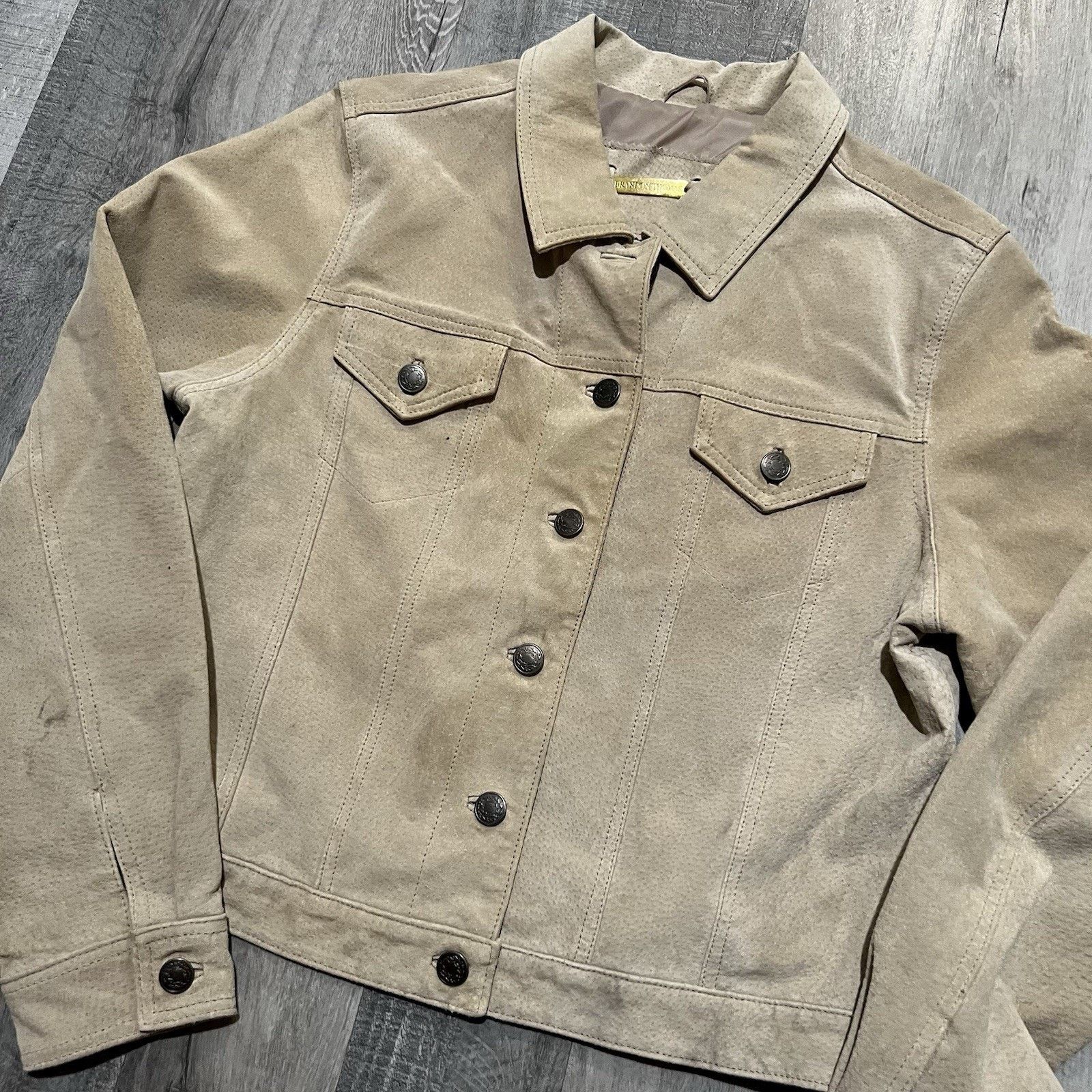 Vintage VTG Brandon Thomas Beige Suede Rose Leather Biker Jacket Size M / US 6-8 / IT 42-44 - 3 Thumbnail