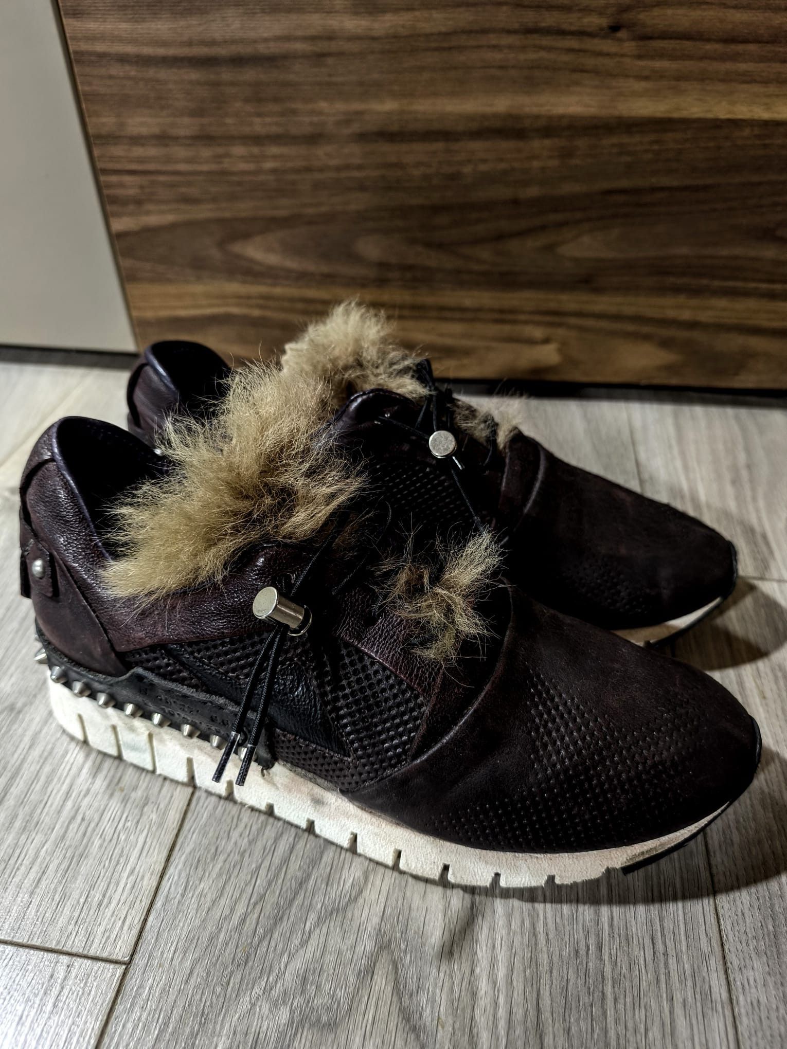 A.S.98 A.S.98 Denastar leather sneakers fur detailed studded Size US 10 / IT 40 - 1 Thumbnail