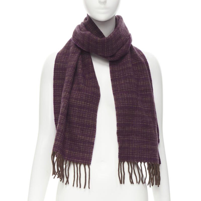 Max Mara MAX MARA 100% cashmere brown purple woven tassel fringe scarf Size ONE SIZE - 1 Thumbnail