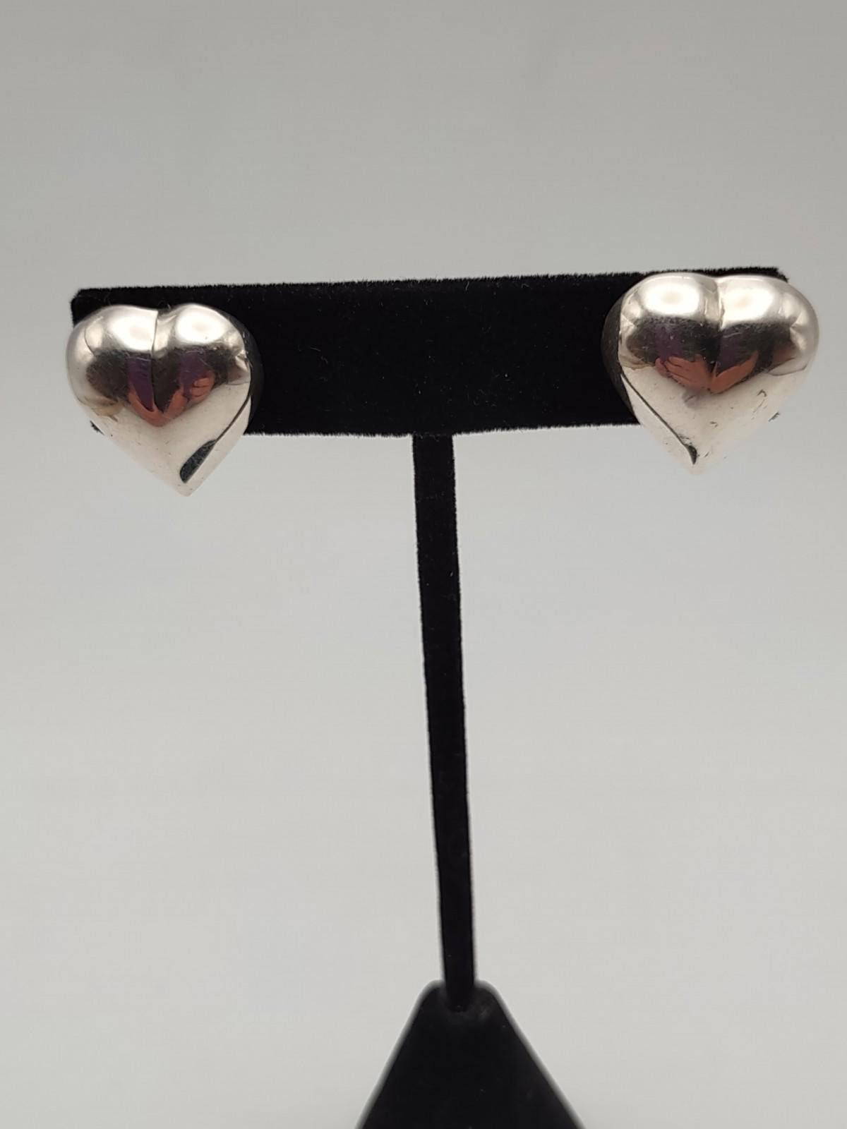 The Unbranded Brand Sterling Silver Puffy Heart Stud Earrings 925 Size ONE SIZE - 1 Thumbnail