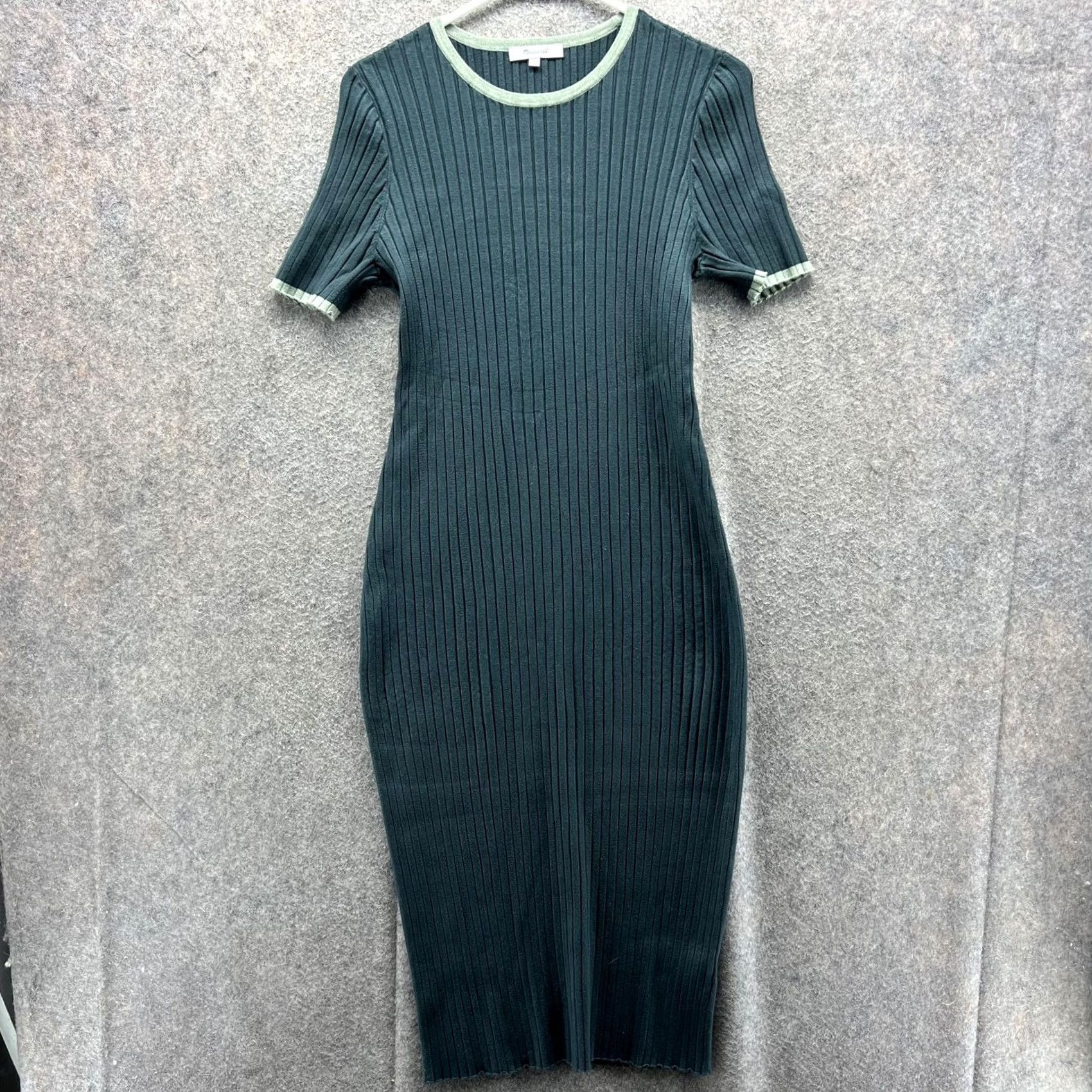 Madewell Madewell Dress Womens 2XL Green Ribbed Knit Short Sleeve Midi Bodycon Crewneck Size 40" / US 18 - 2 Thumbnail