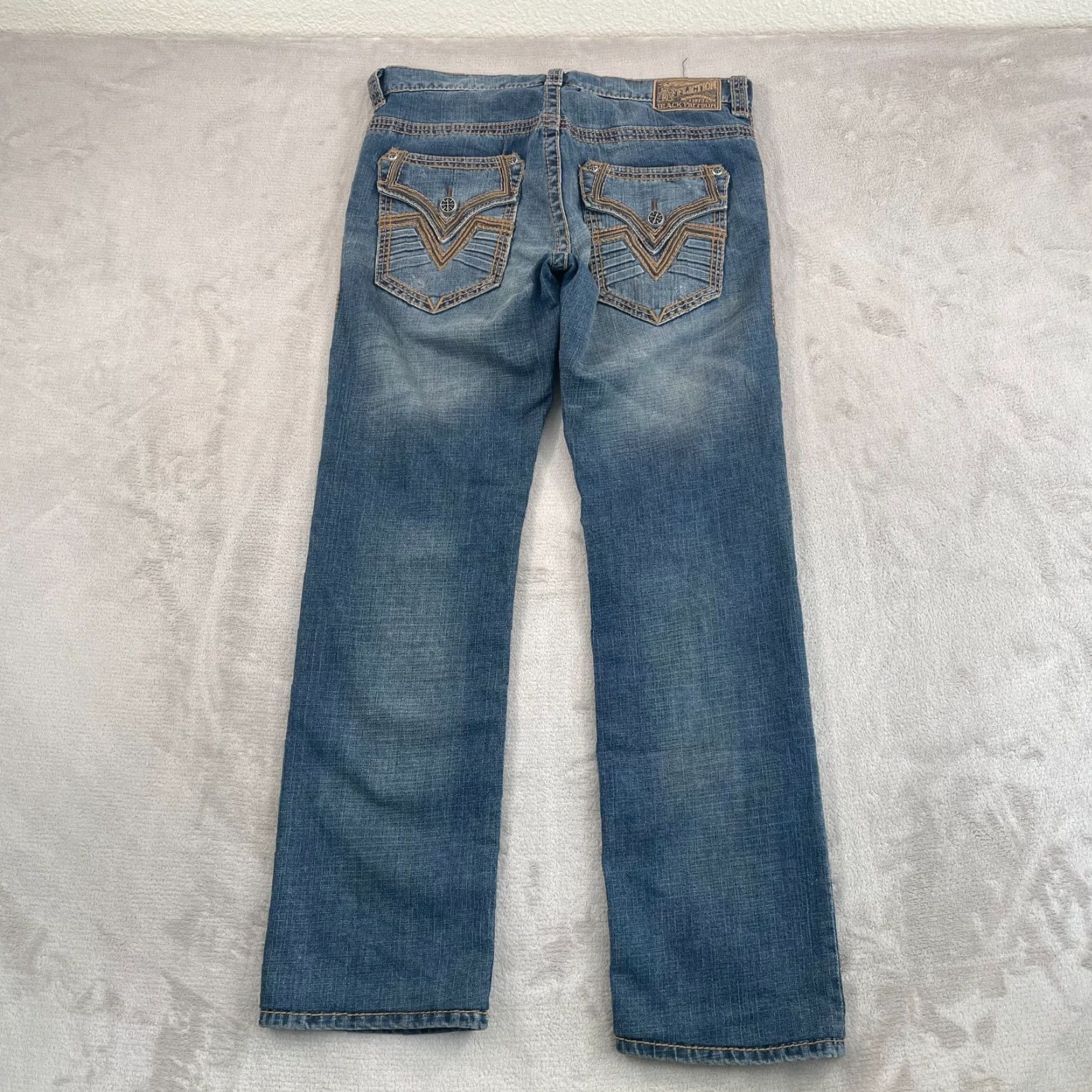 Affliction Affliction Ace Straight Jeans Men 33x32 Blue Dark Faded Stretch 5-Pocket Pockets Zip Button Rise Mid Regular Brand Affliction Ace Straight Size US 33 - 7 Thumbnail