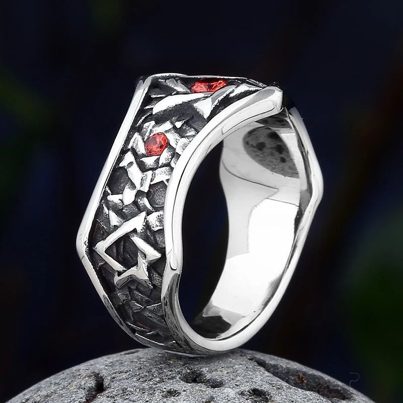Jewelry × Vintage Stainless Steel Unique Star Ring With Red Stone Wear Anels Size ONE SIZE - 5 Thumbnail