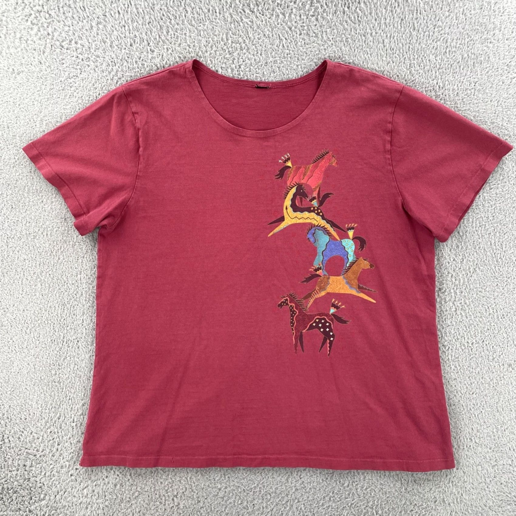 Vintage VINTAGE Red Short Sleeve T Shirt Petroglyph Horse Graphic Print 90s Womens L Size L / US 10 / IT 46 - 2 Thumbnail