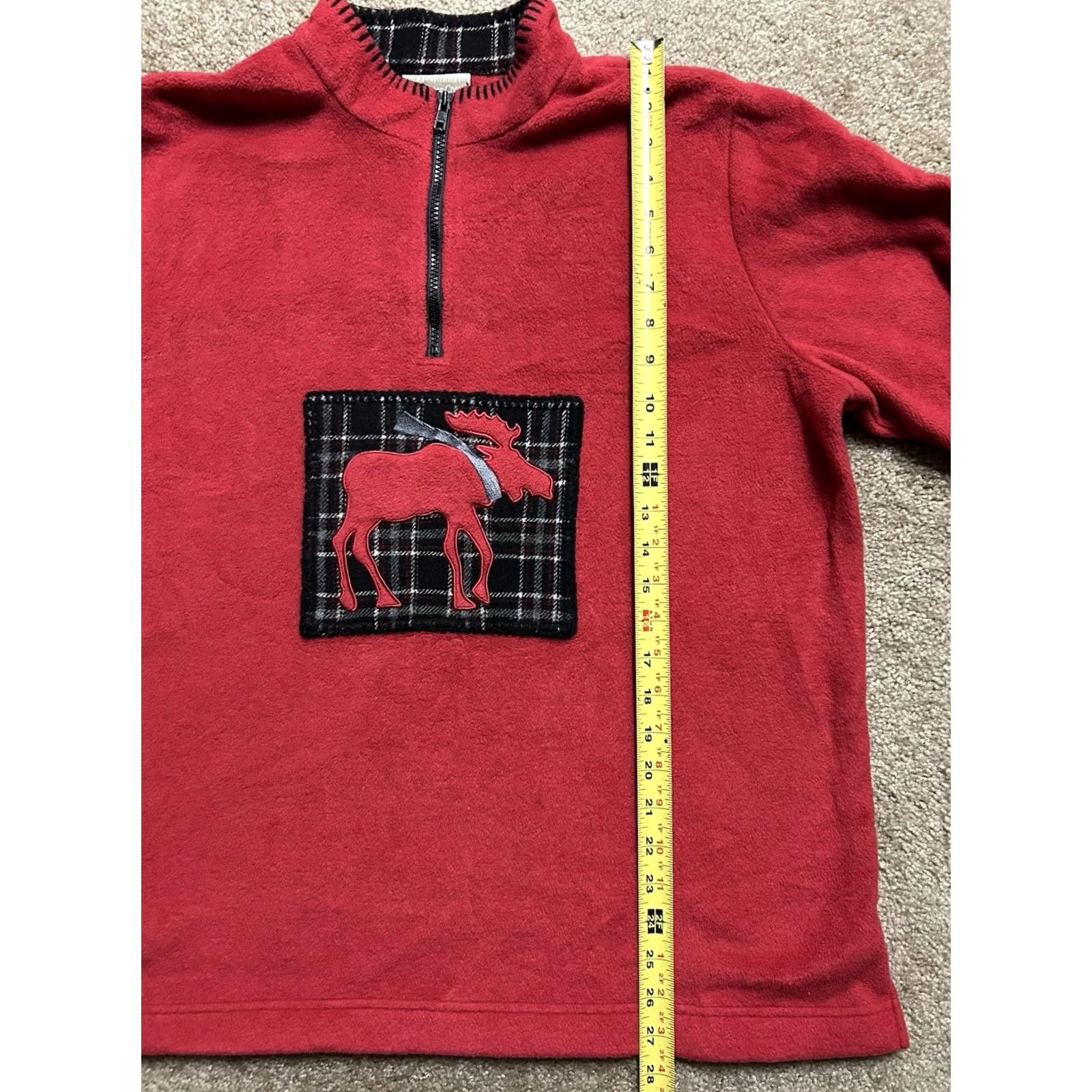 Coldwater Creek VINTAGE Coldwater Creek Red Fleece Plaid Moose Quarter Zip Pullover Top Womens Large Sweater Size L / US 10 / IT 46 - 6 Thumbnail