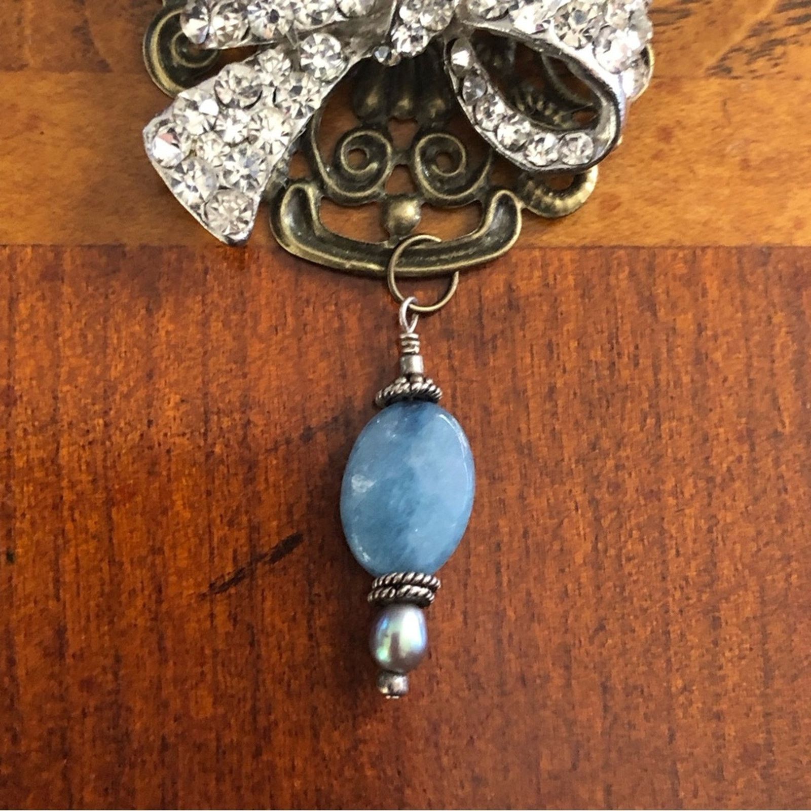 Handmade Handcrafted repurpose filigree stone Pearl necklace Size ONE SIZE - 11 Thumbnail