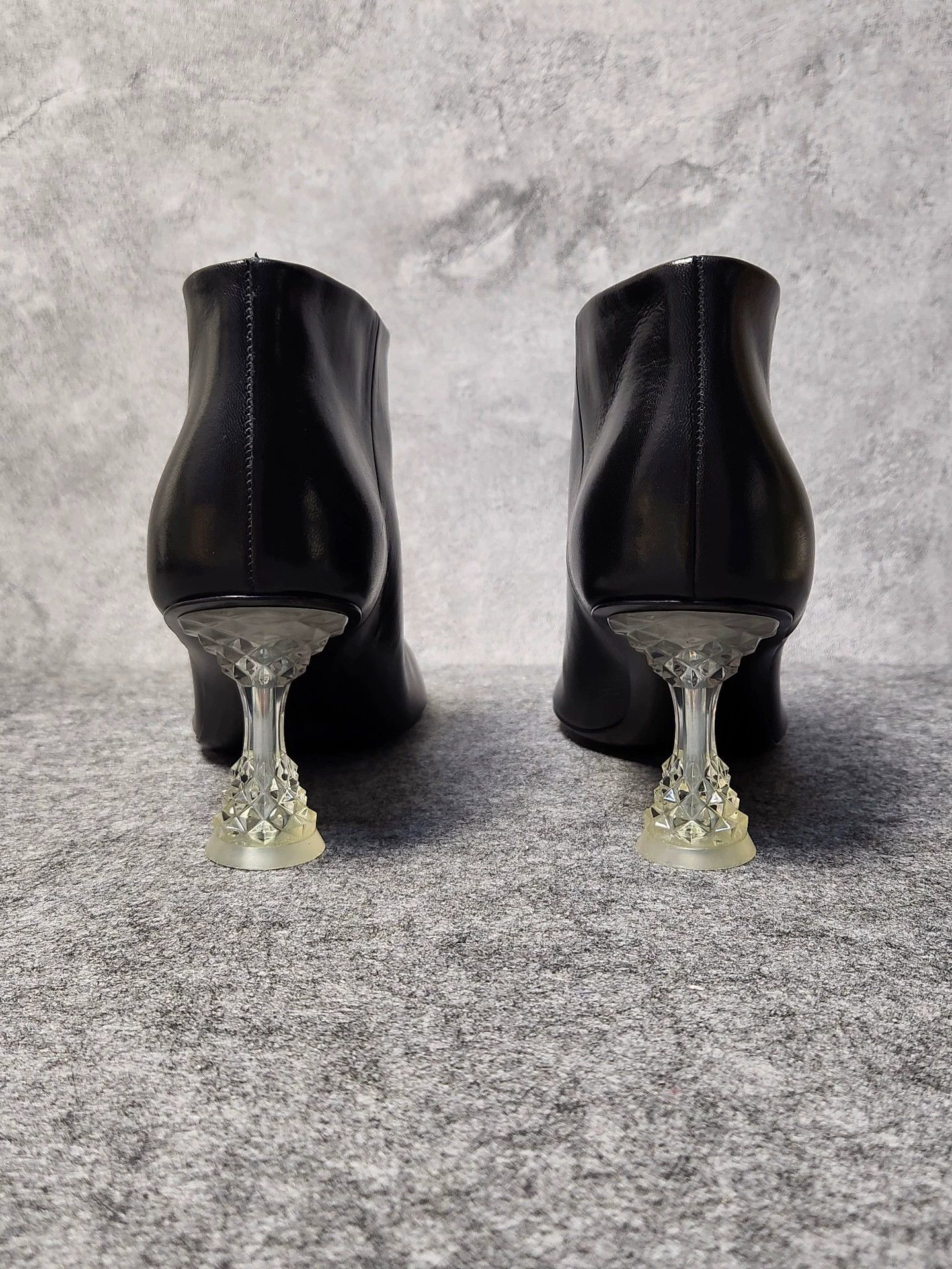 Celine CELINE black calfskin square-toe crystalheel boots Size US 7 / IT 37 - 3 Thumbnail
