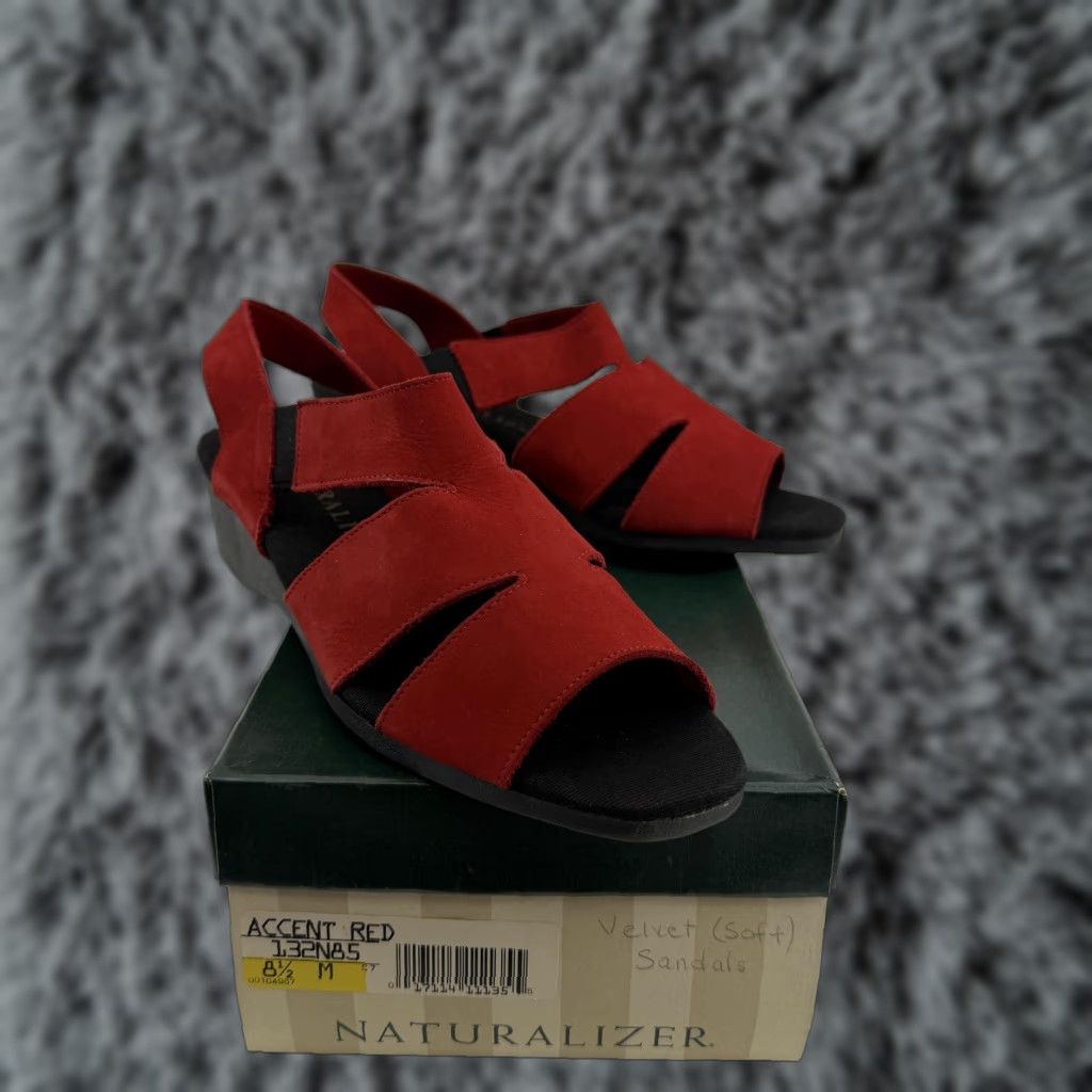Naturalizer VINTAGE Naturalizer Sandals Womens 8.5 M Accent Red Slingback Wedge 90s 132N85 Bohemian Hipster Casual Summer Shoes Size US 9 / IT 39 - 1 Thumbnail