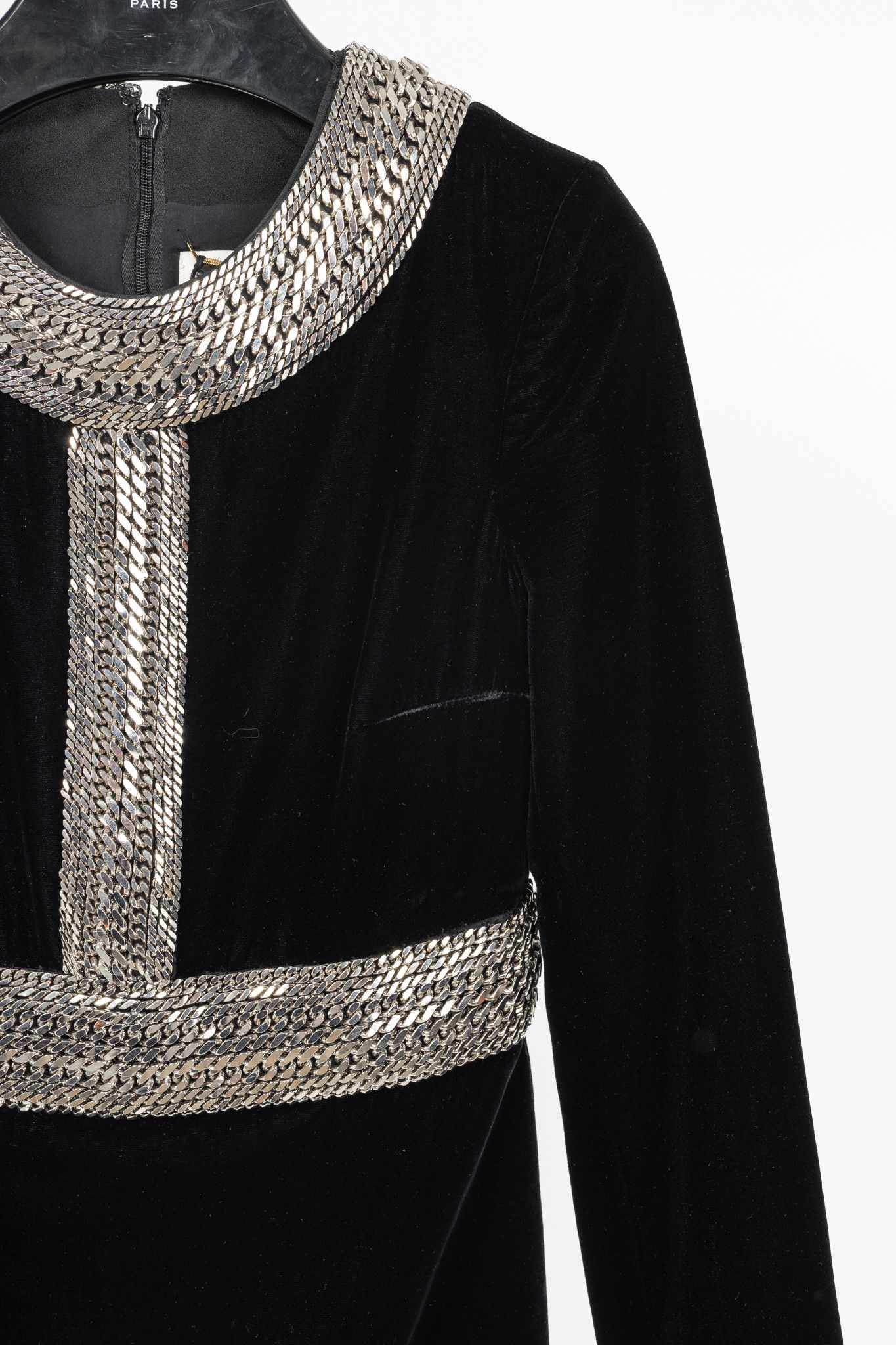 Saint Laurent Paris Saint Laurent AW14 Runway Velvet Chain-Embellished Minidress Size S / US 4 / IT 40 - 5 Thumbnail