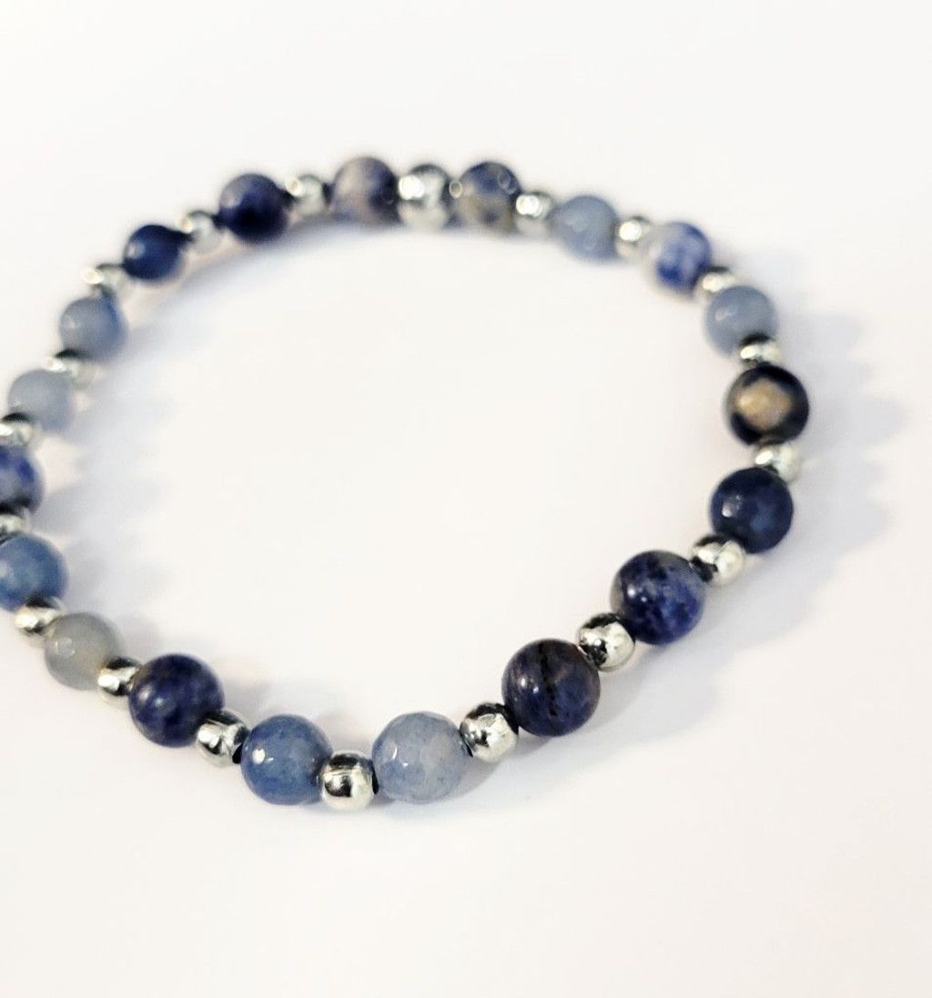 Handmade Natural gemstone Sodalite 6mm dainty beaded bracelet 7" Size ONE SIZE - 3 Thumbnail