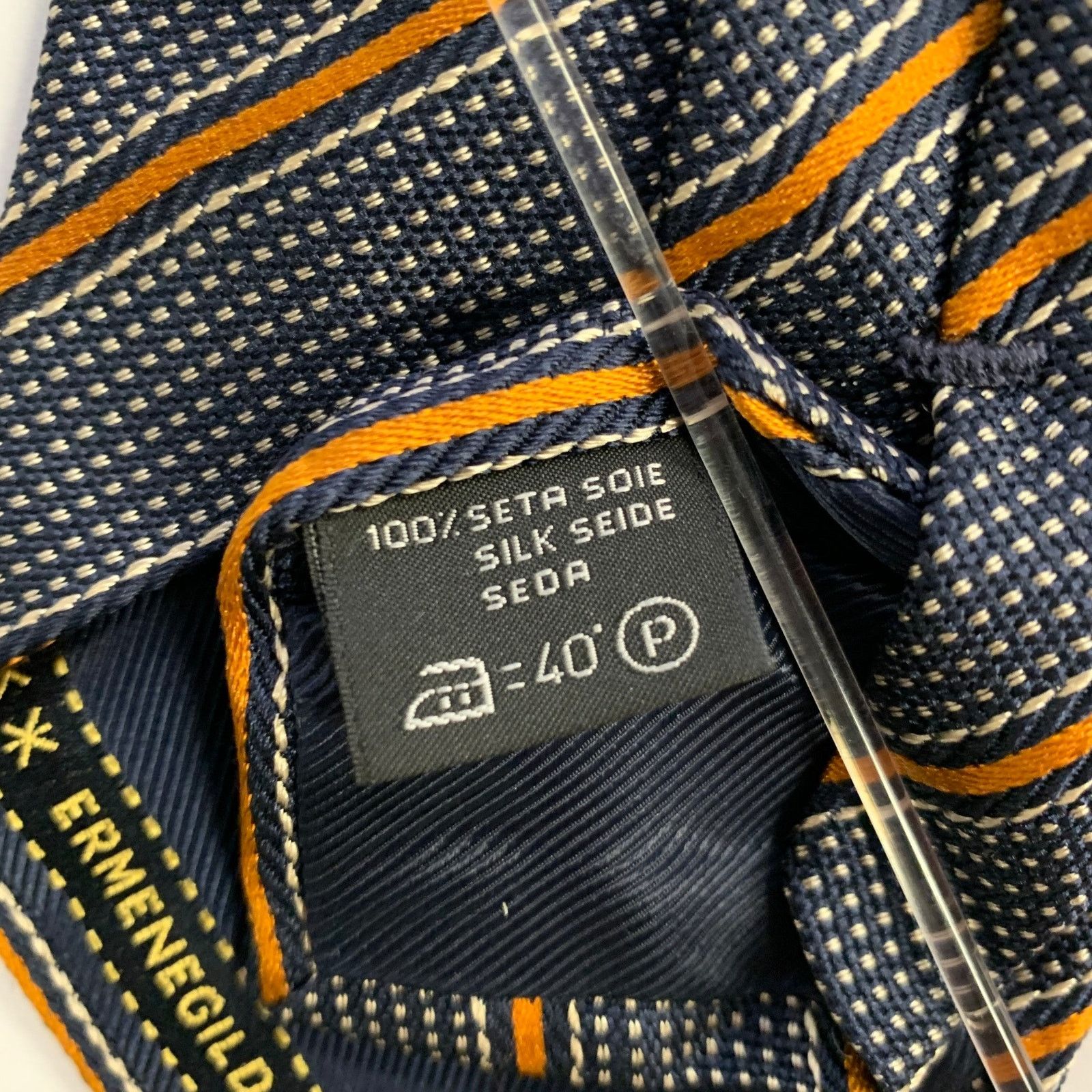 Ermenegildo Zegna ERMENEGILDO ZEGNA Navy Orange Diagonal Stripe Silk Tie Size ONE SIZE - 3 Thumbnail