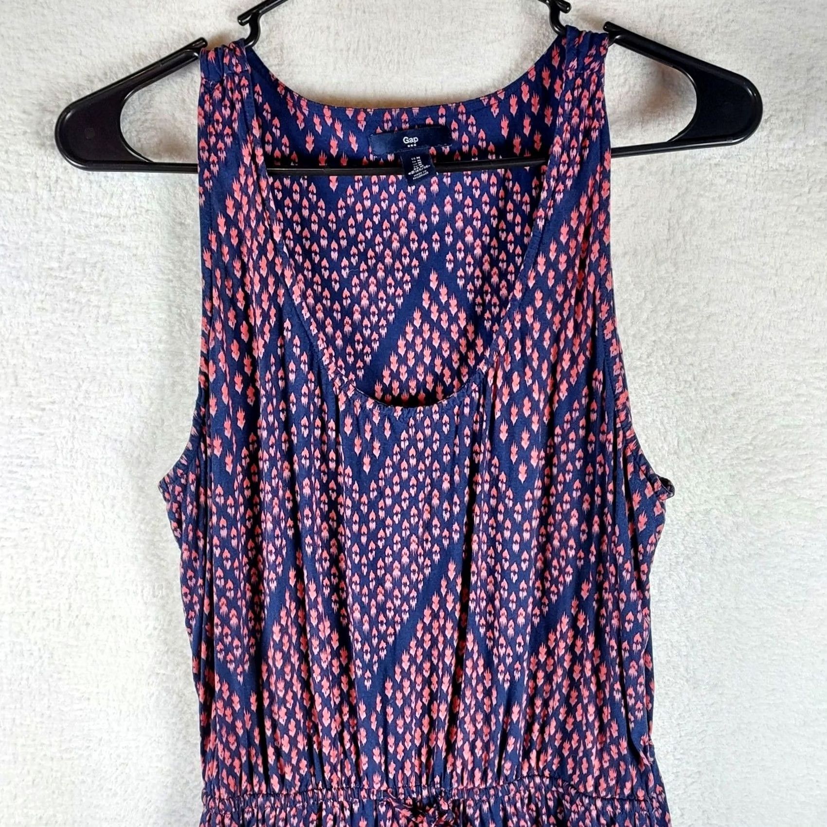 Gap Gap Maxi Dress Women’s Navy Red Sleeveless Chevron Pattern Elastic Waist M Blue Rayon Long Casual Summer Spring Fall Size M / US 6-8 / IT 42-44 - 4 Thumbnail
