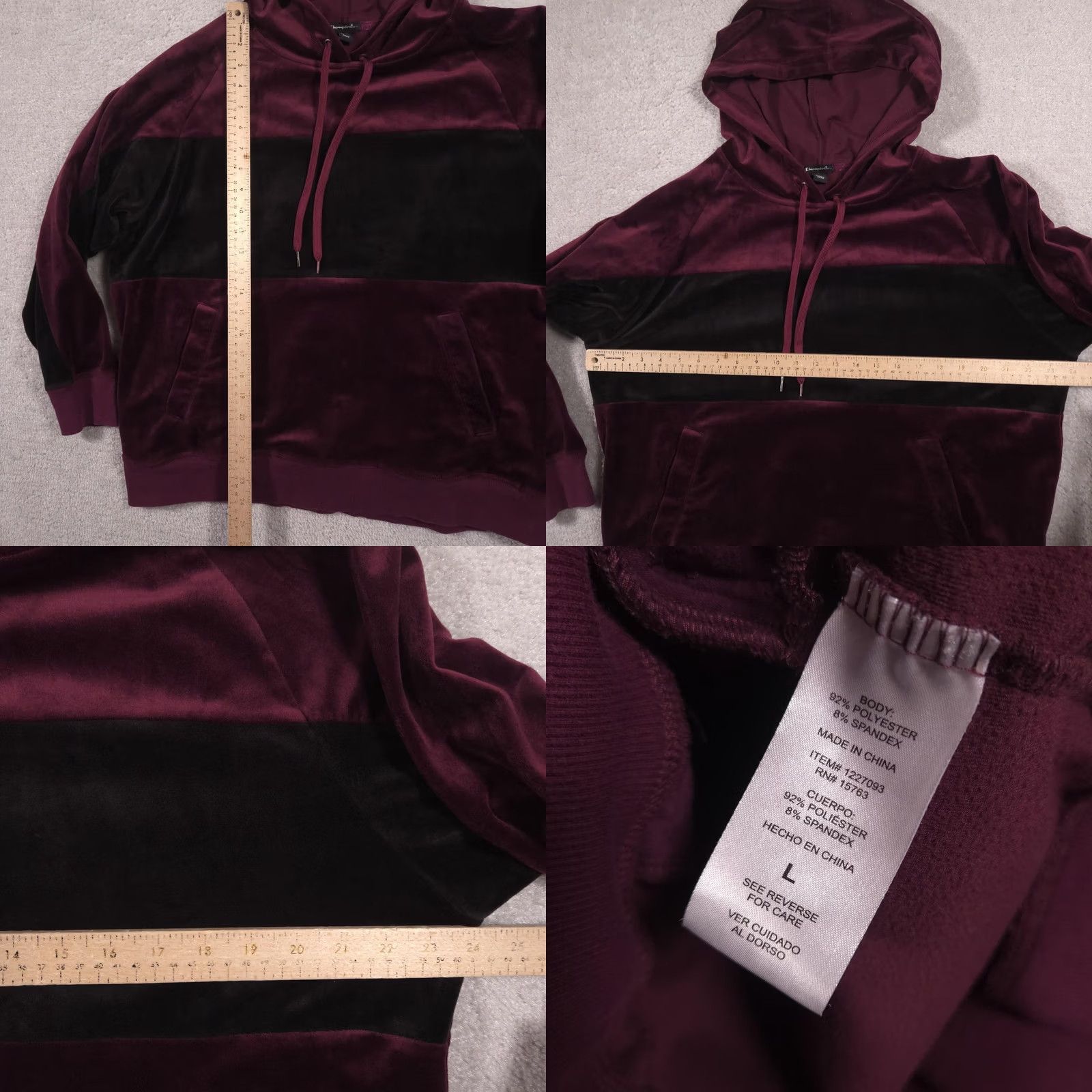 Champion Champion elite Hoodie Sweatshirt Womens L Burgundy Black Velvet Pullover Soft Size L / US 10 / IT 46 - 8 Thumbnail