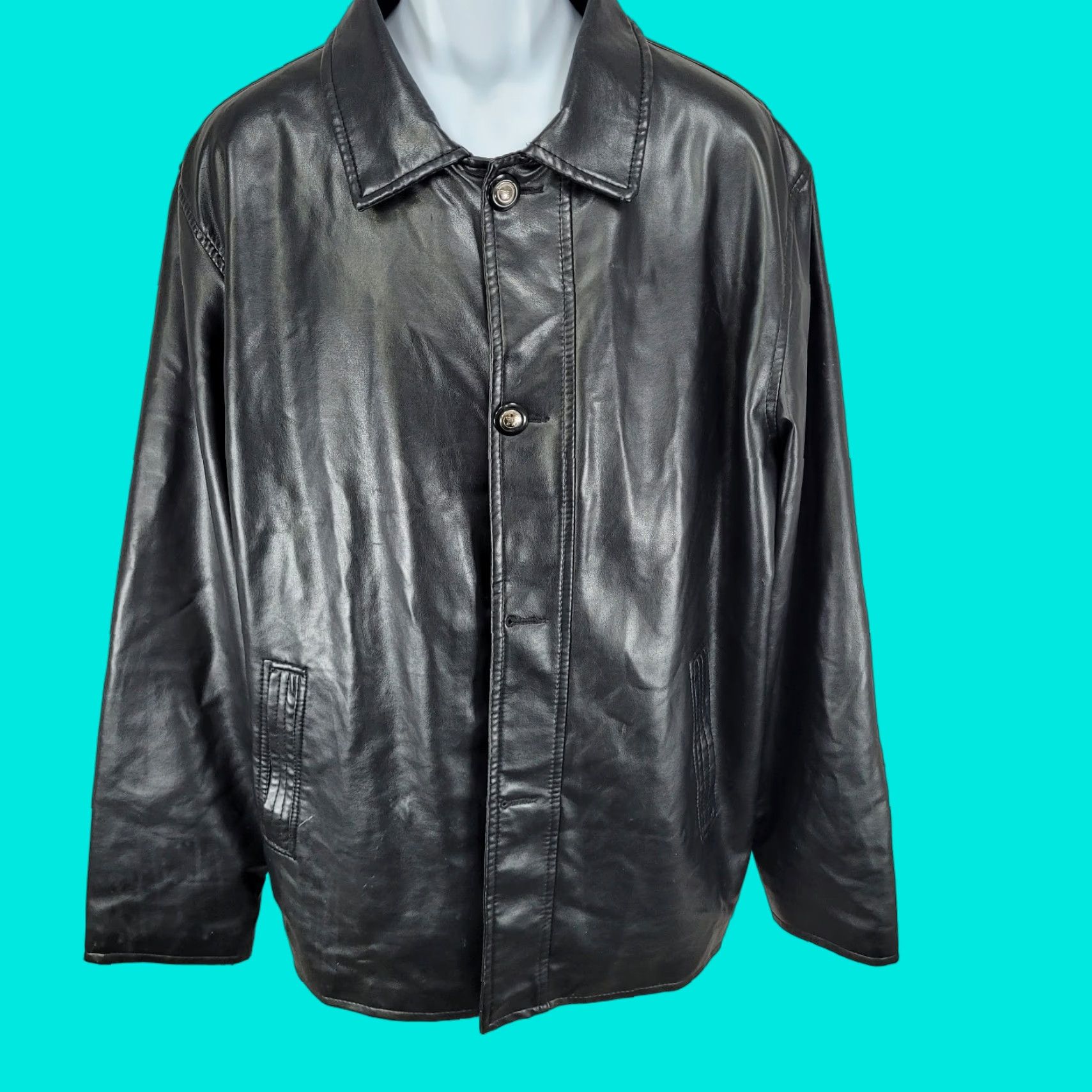 VINTAGE EA Collection Italy Leather Biker Jacket Men XXL Black 