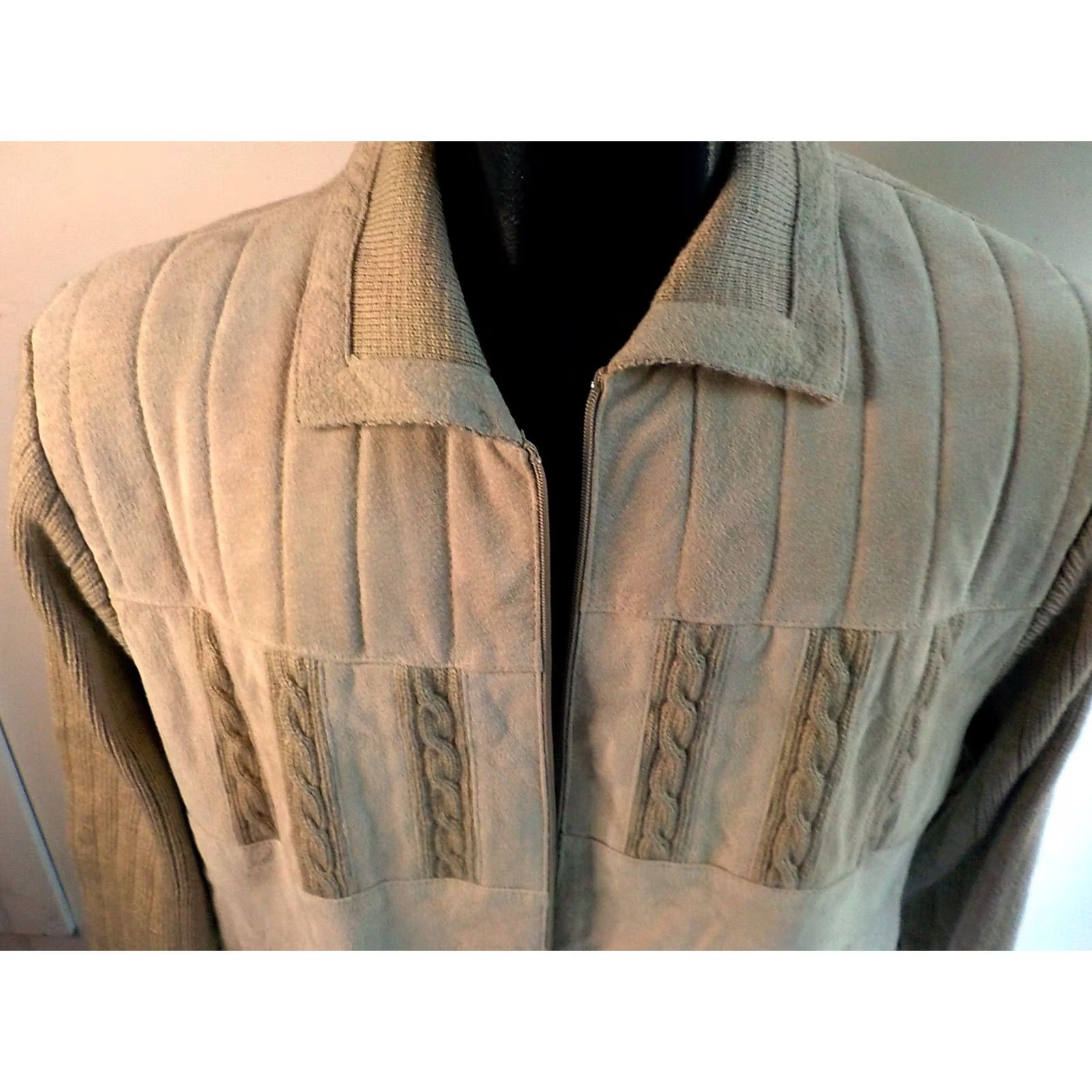 Vintage VTG PETER ET JON Cow Split Leather/Sweater Full Zip Jacket SZ L Beige NOS Shirt Mens Size US L / EU 52-54 / 3 - 2 Thumbnail