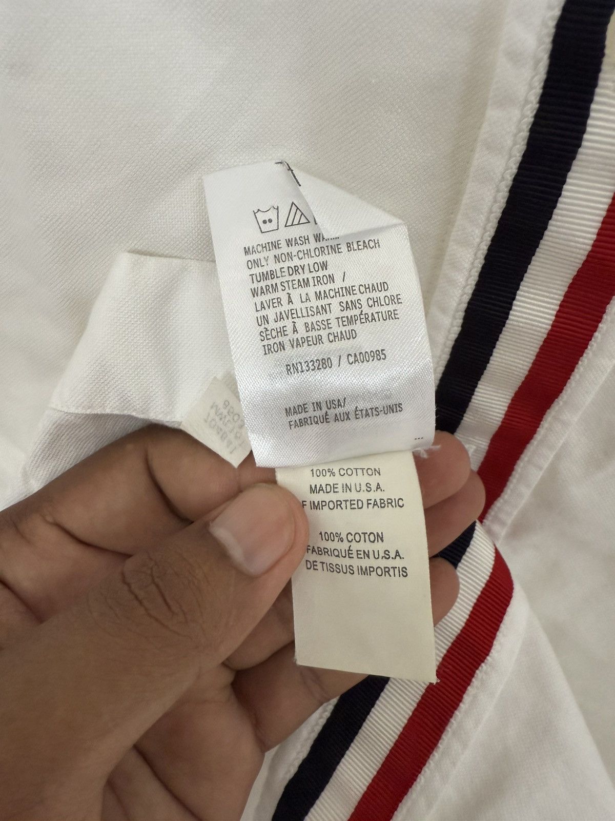 Thom Browne Thom Browne White Oxford Shirt with Tricolor Placket Stripe Size US L / EU 52-54 / 3 - 6 Thumbnail