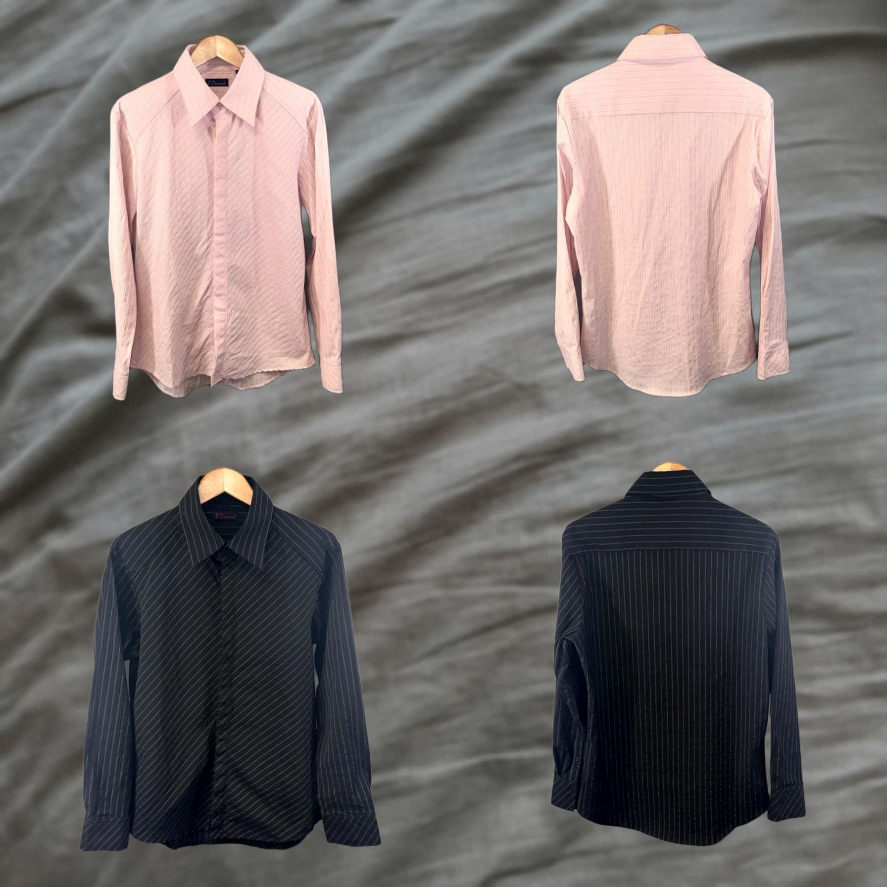 Vintage 7 Diamonds Shirts Mens Large Lot of 2 Black Pink Striped Stretch Button Up Size US L / EU 52-54 / 3 - 1 Thumbnail