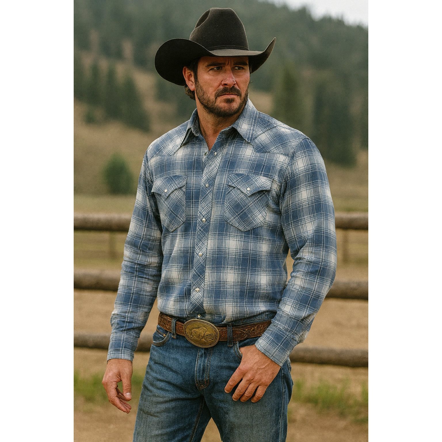 Wrangler Wrangler Wrancher Shirt M Pearl Snap Blue Plaid Sz XLT Rodeo Size US XL / EU 56 / 4 - 1 Thumbnail