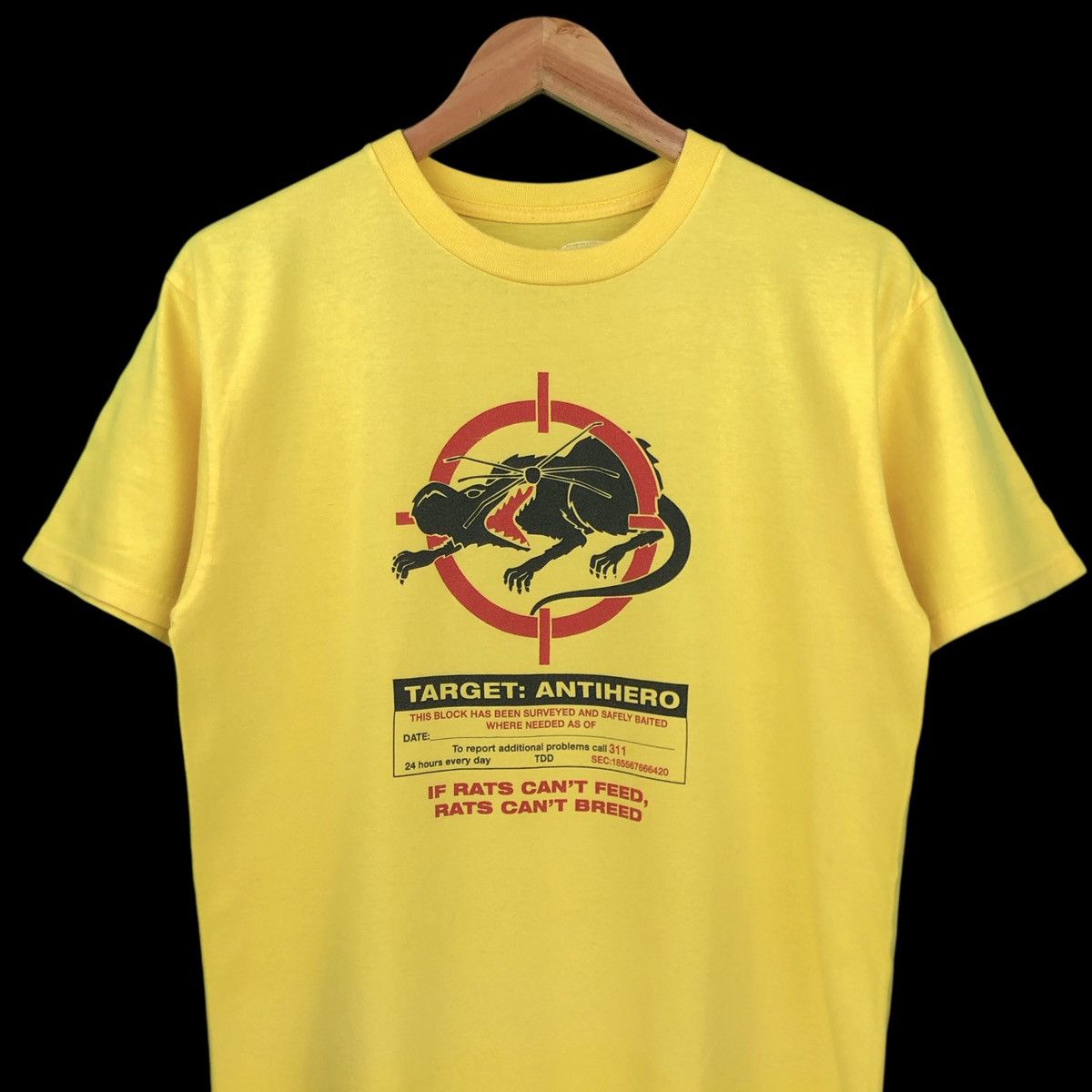 image of Antihero Skateboards Rats Poison Target Yellow Tee Shirt M, Men's (Size Medium)