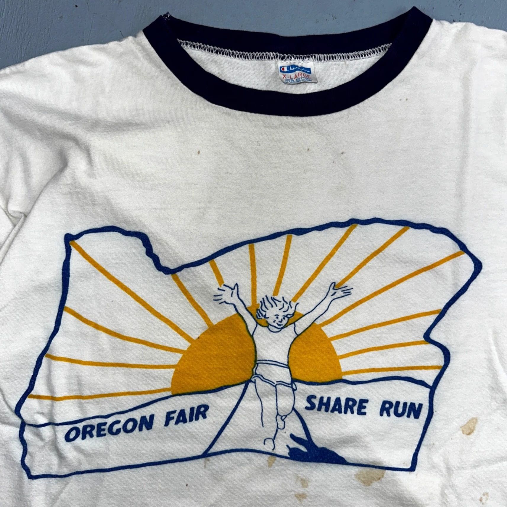 Champion VINTAGE Champion T-Shirt Men XL White 80s Ringer Fair Run Graphic All Seasons Size US XL / EU 56 / 4 - 2 Thumbnail