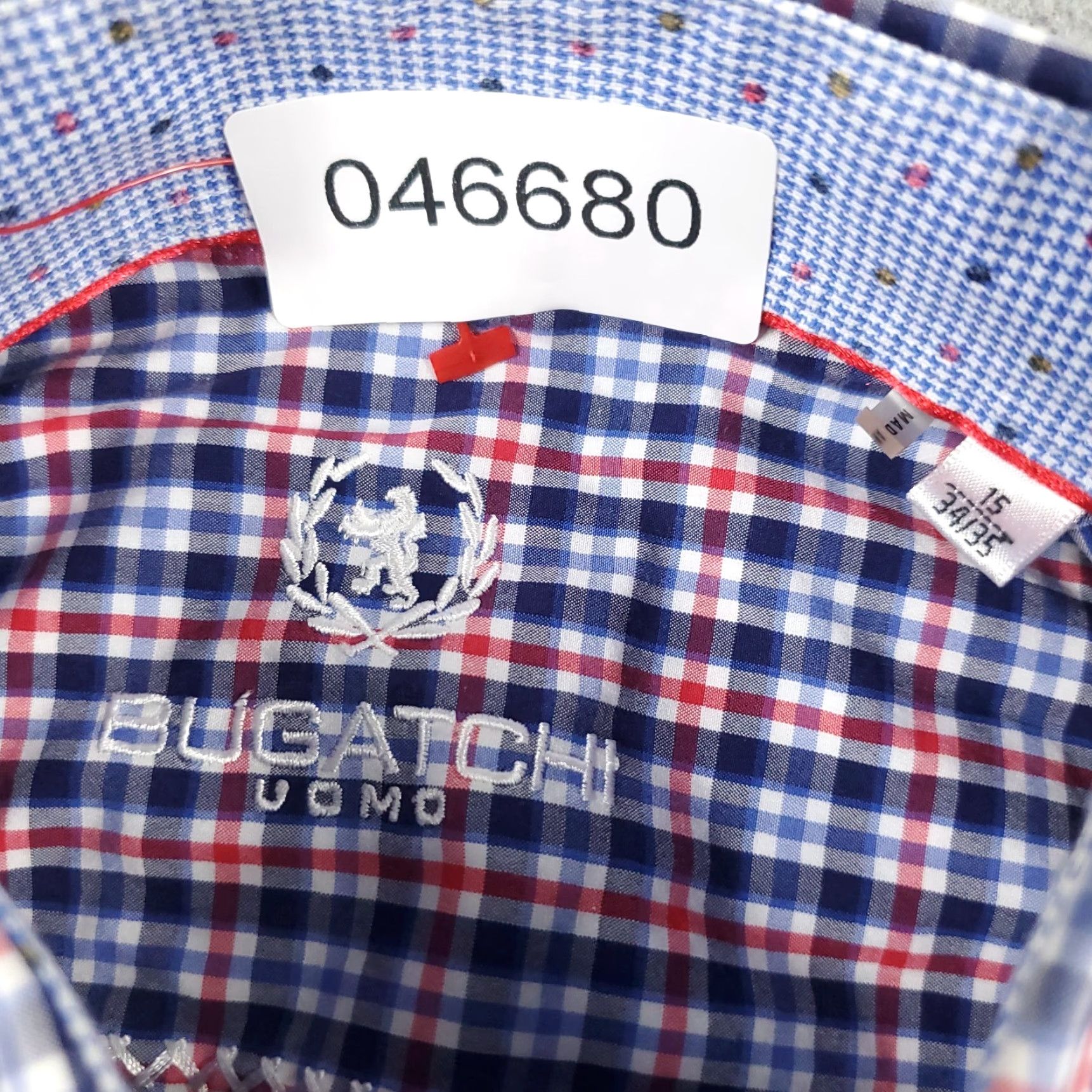 BUGATCHI Bugatchi Uomo Dress Shirt Mens 15 Blue Red Plaid Long Sleeve Button Up Size 40R - 6 Thumbnail