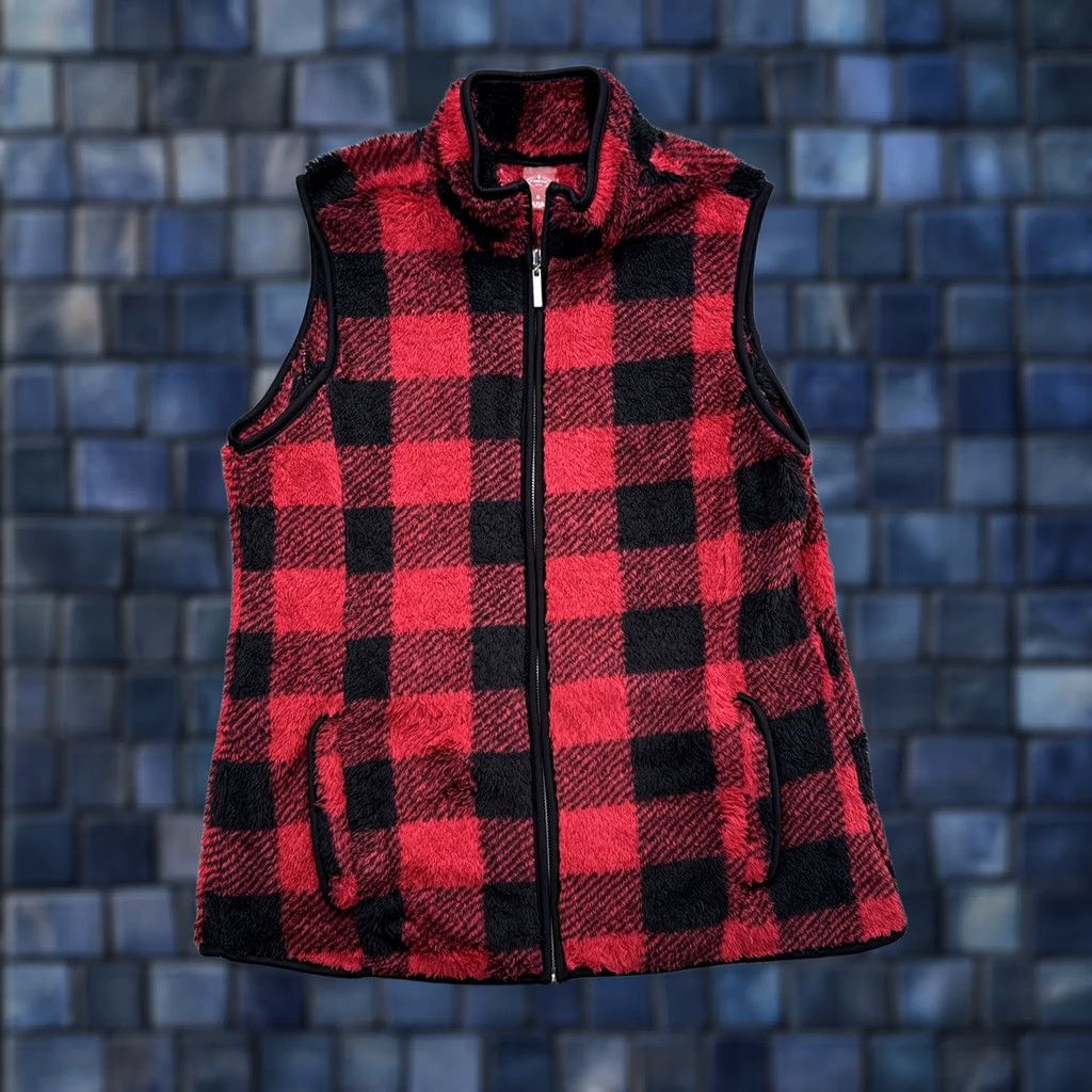 Vintage St. John's Bay Red Black Buffalo Plaid Zip Fleece Vest Women’s Size Small Size S / US 4 / IT 40 - 1 Thumbnail