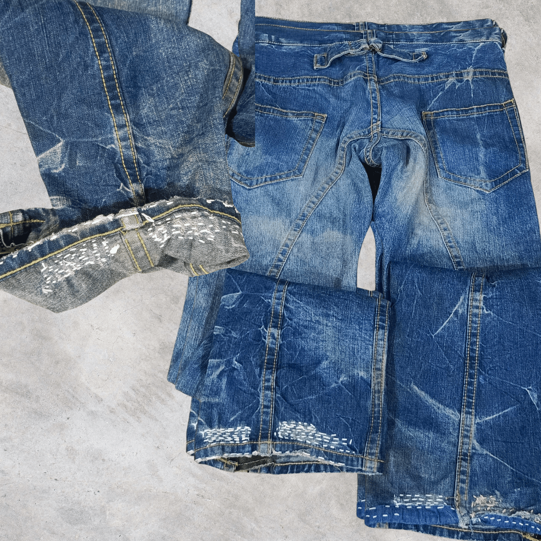 Alfredo Bannister VTG ALFREDO BANNISTER RAGRISE Y2K sashiko FLARE jeans Size 32" / US 10 / IT 46 - 5 Thumbnail