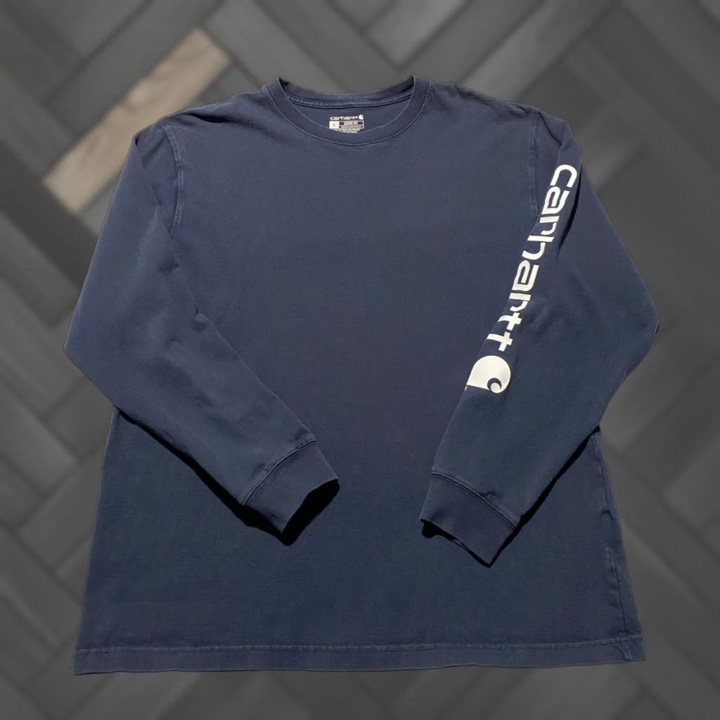 Carhartt Carhartt Mens L Dearborn Loose Fit Long Sleeve Graphic Logo T-Shirt Blue TK0231 Size US L / EU 52-54 / 3 - 1 Thumbnail