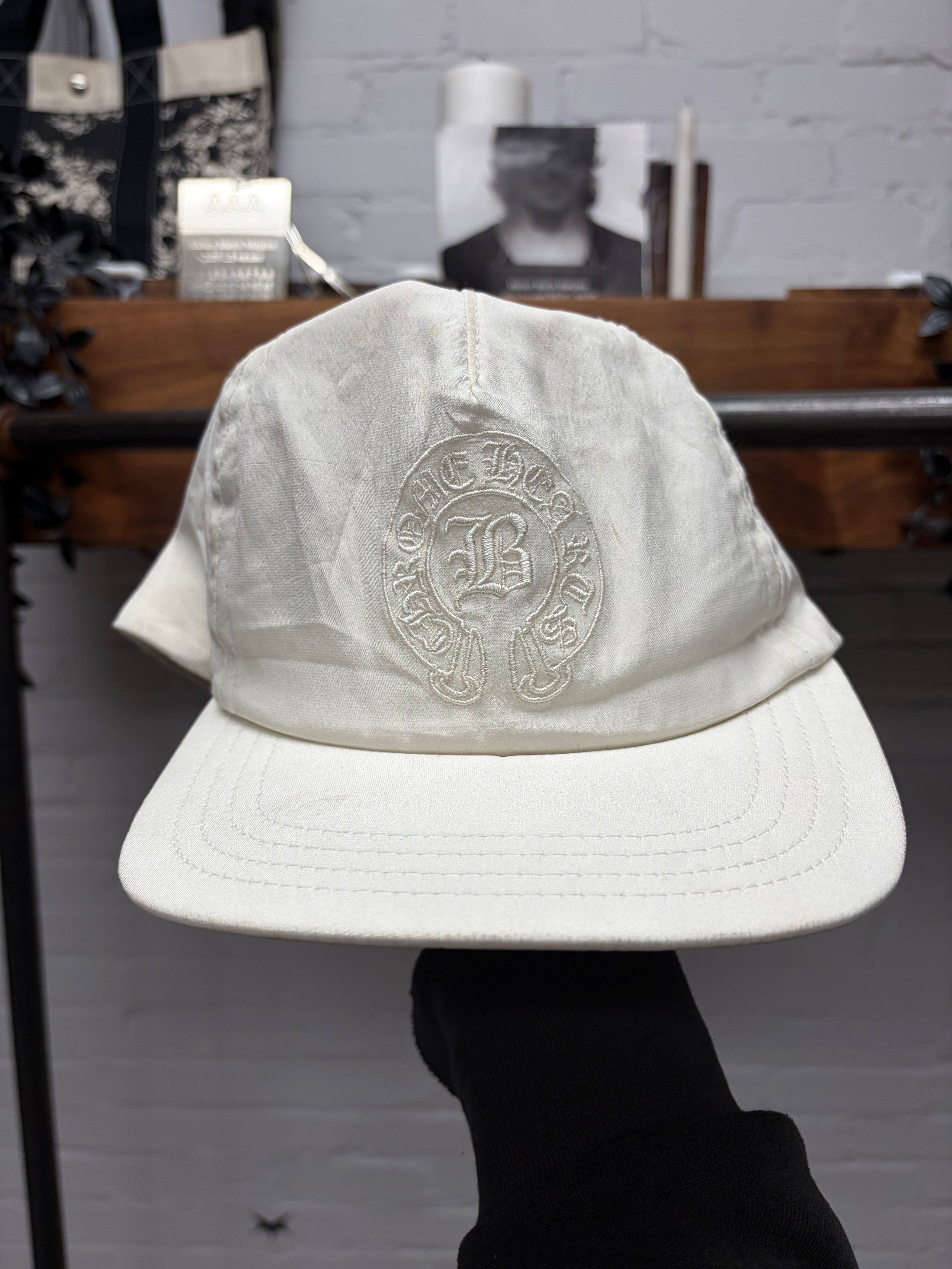 Chrome Hearts Chrome Hearts x Bella Hadid White Silk/Leather Strap Snap-Back Hat Size ONE SIZE - 1 Thumbnail