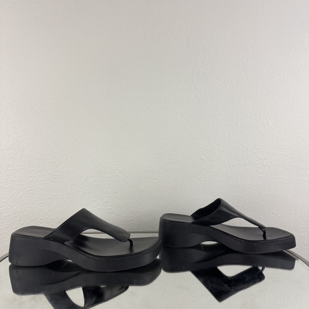 Faded Glory FADED GLORY Y2K 90s Black Faux Leather Platform Sandals Size US 8.5 / IT 38.5 - 2 Thumbnail
