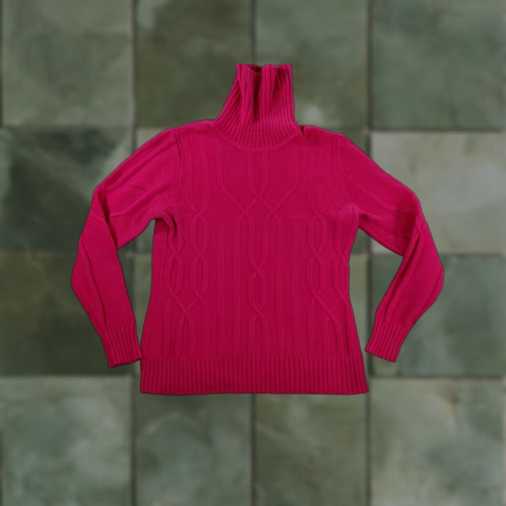 Vintage HANNAH Pink Cable Knit Sweater Women Medium Turtleneck Cozy Preppy Y2K Size M / US 6-8 / IT 42-44 - 1 Thumbnail