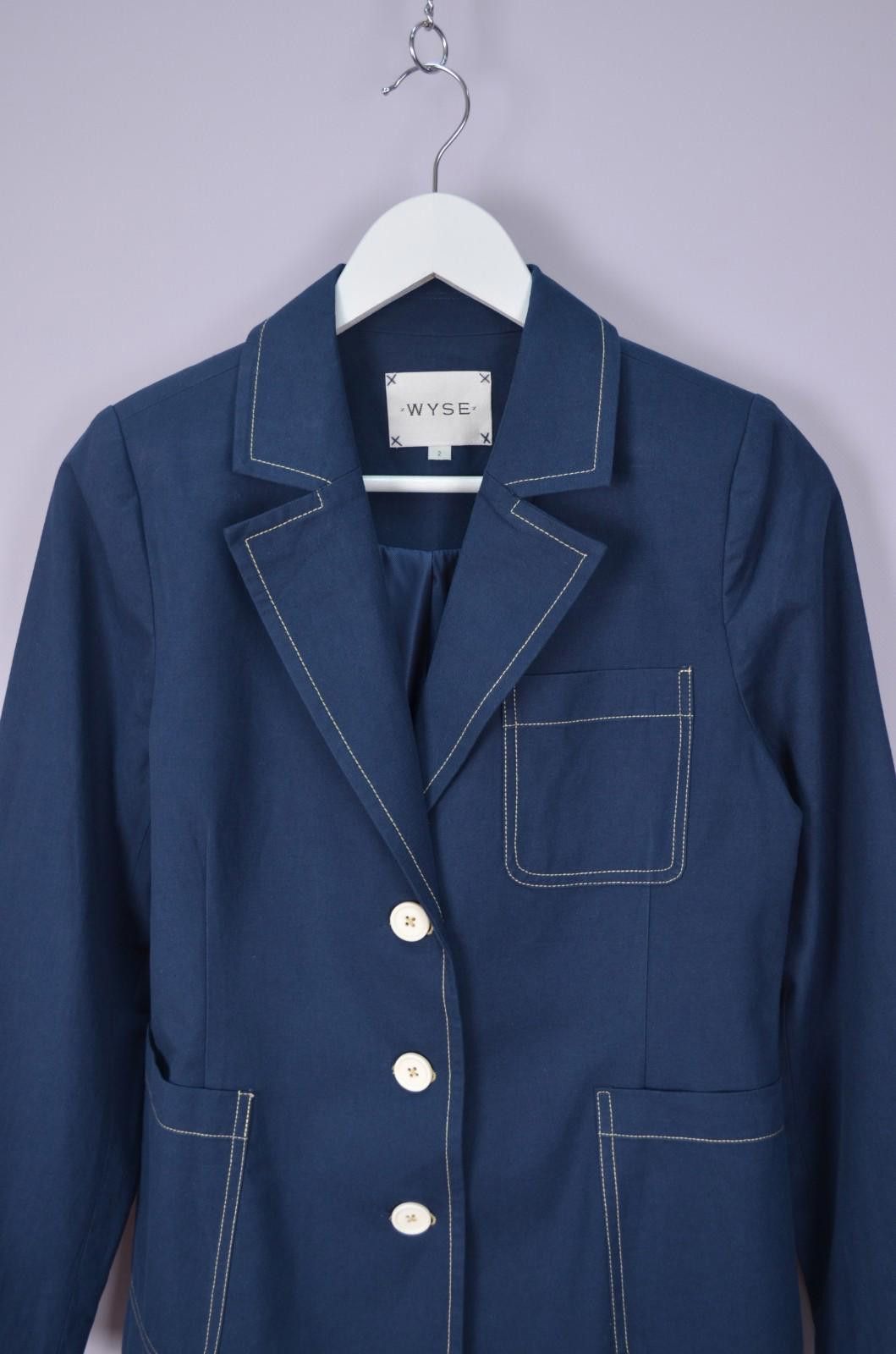 Designer Wyse Alaina Linen Jacket Size 2 US6 Cotton Linen Blue Blazer Size M / US 6-8 / IT 42-44 - 2 Thumbnail