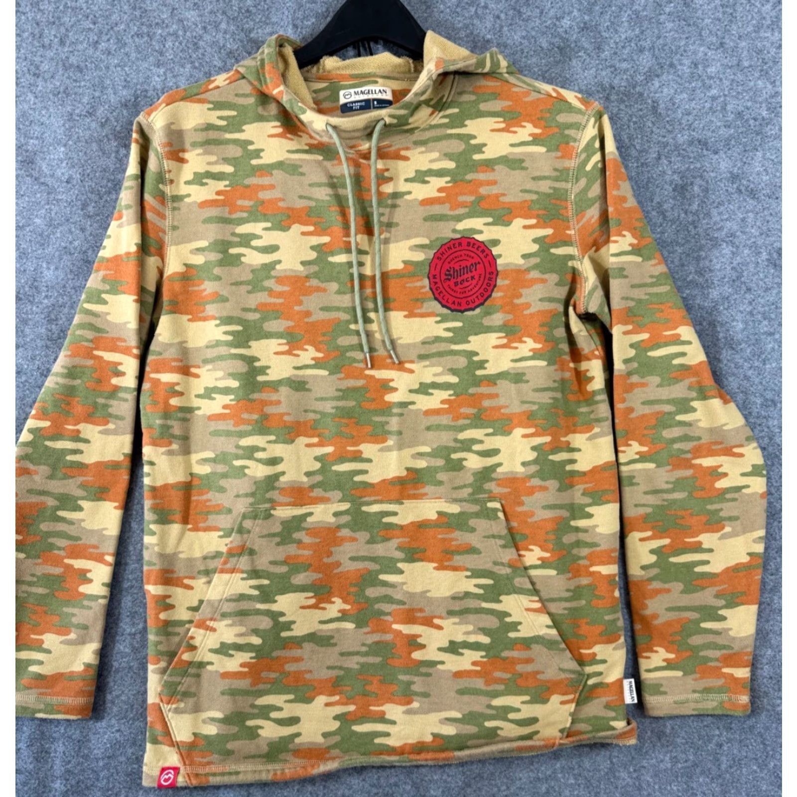Vintage Magellan Hoodie Sweatshirt Mens S Beige Green Camo Shiner Bock Logo Classic Fit Atmosphere: Army Outdoor Hooded Drawstring Pullover (Vintage No) Size US S / EU 44-46 / 1 - 2 Thumbnail