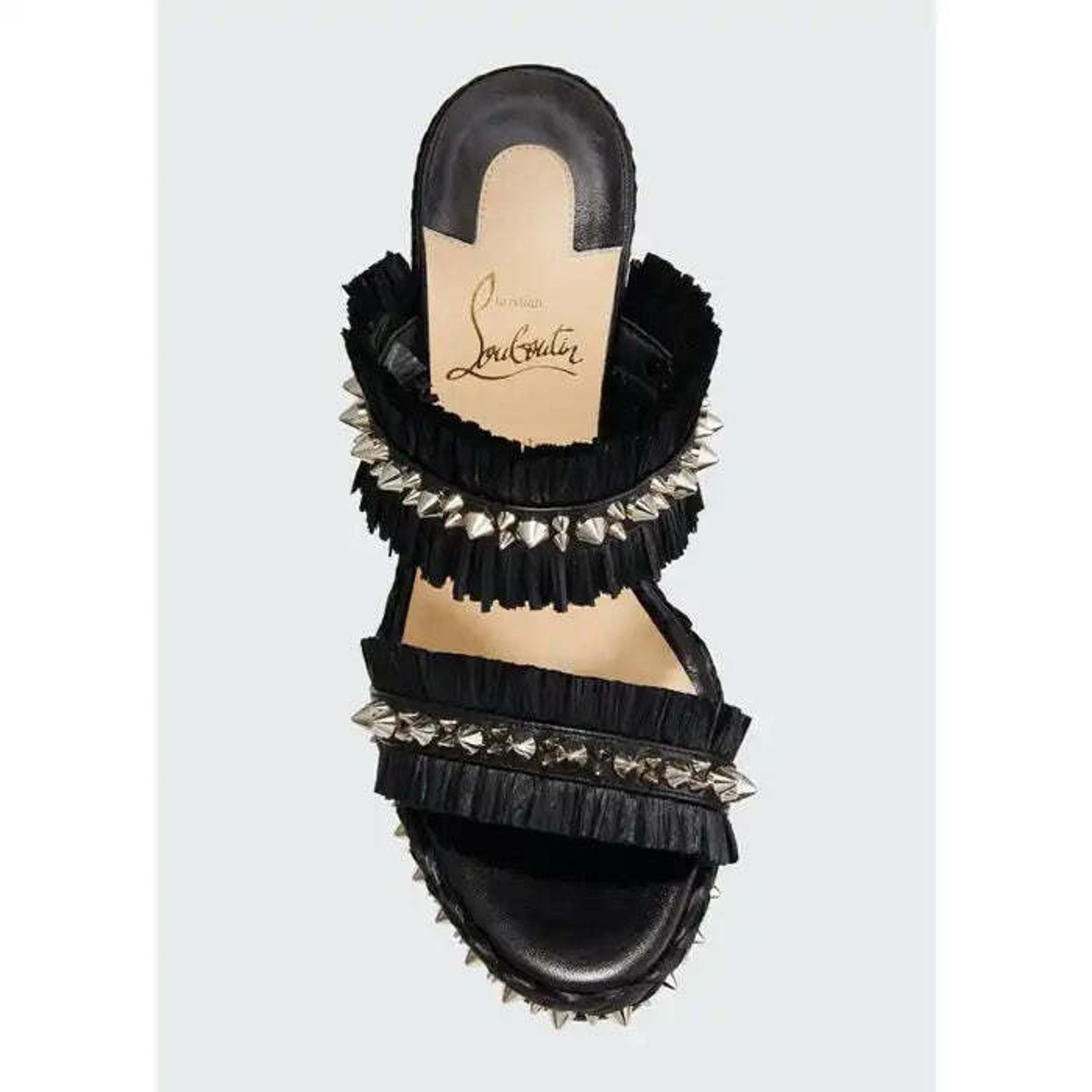 Christian Louboutin Voltinoudou 110 Black Raffia Wedge Slide Mule Sandal Heel 36 Size US 6 / IT 36 - 6 Thumbnail