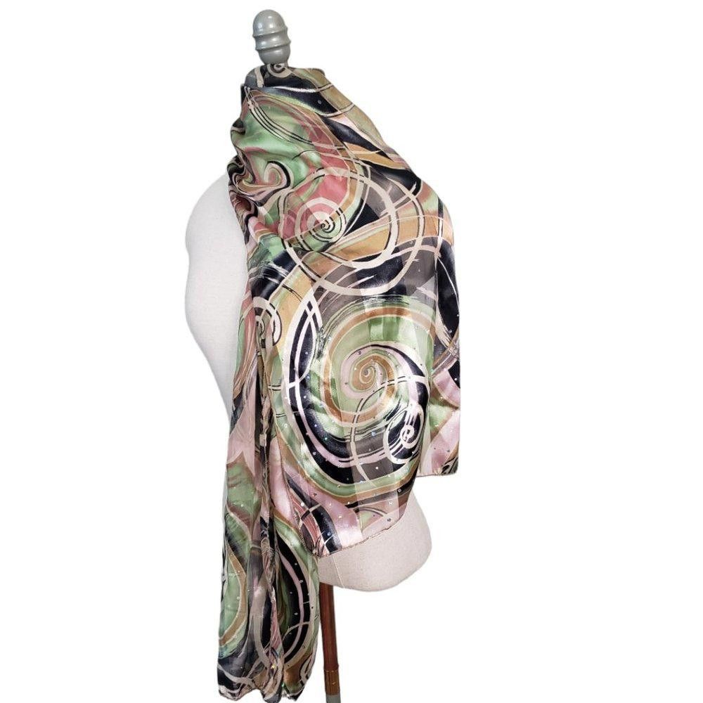 Designer C841 Abstract Multicolor Ladies Scarf, Green & Pink Size ONE SIZE - 2 Thumbnail