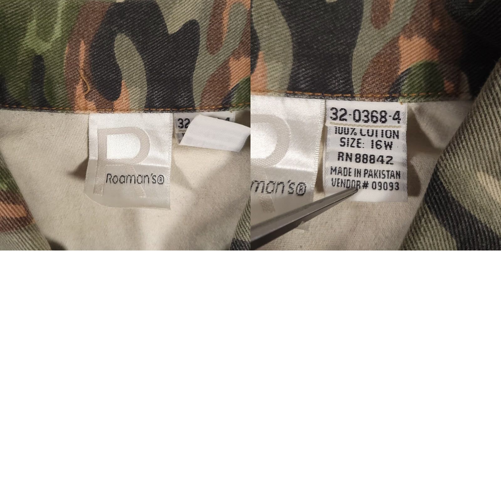 Vintage Roman's Jacket Women's 16W Green Denim Camouflage Button Up Outdoors Pockets Jacket Size XXL / US 16-18 / IT 52-54 - 9 Thumbnail