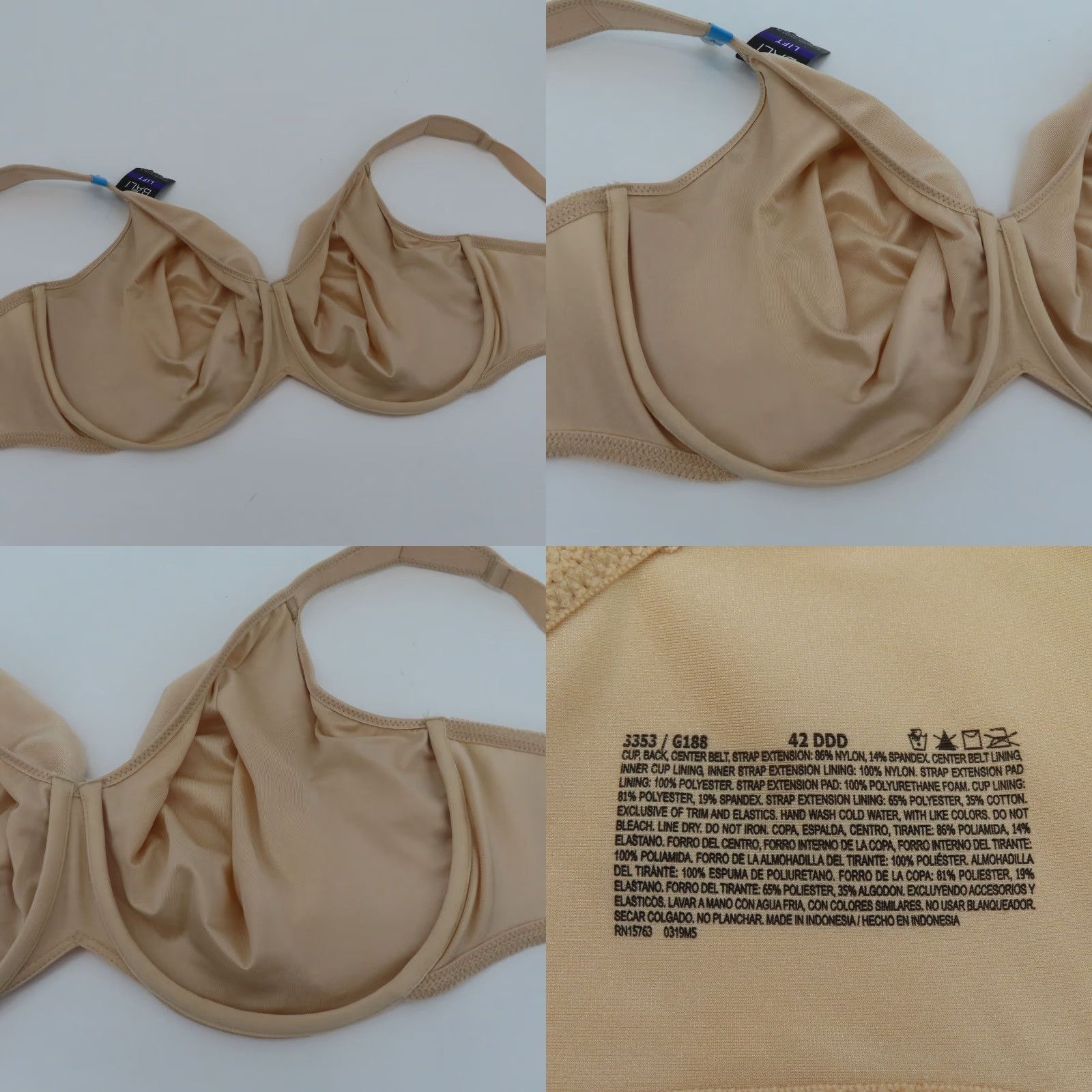 Vintage Bali Live It Up Seamless Underwire Bra 42DDD Beige Plus Size Women NEW Size ONE SIZE - 8 Thumbnail