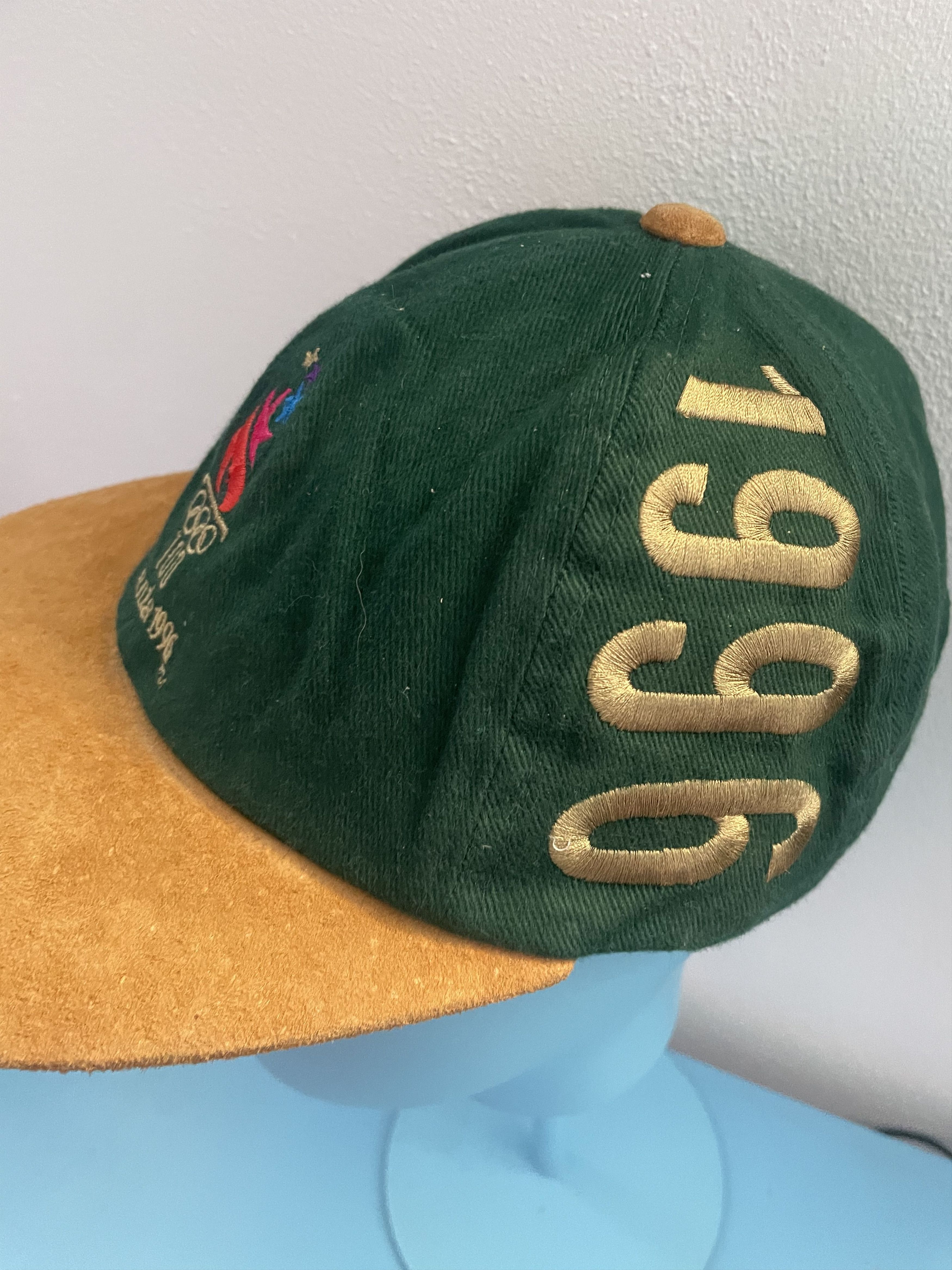 Vintage Atlanta 1996 Olympics Suede Brim Cap Green Tan Size ONE SIZE - 2 Thumbnail