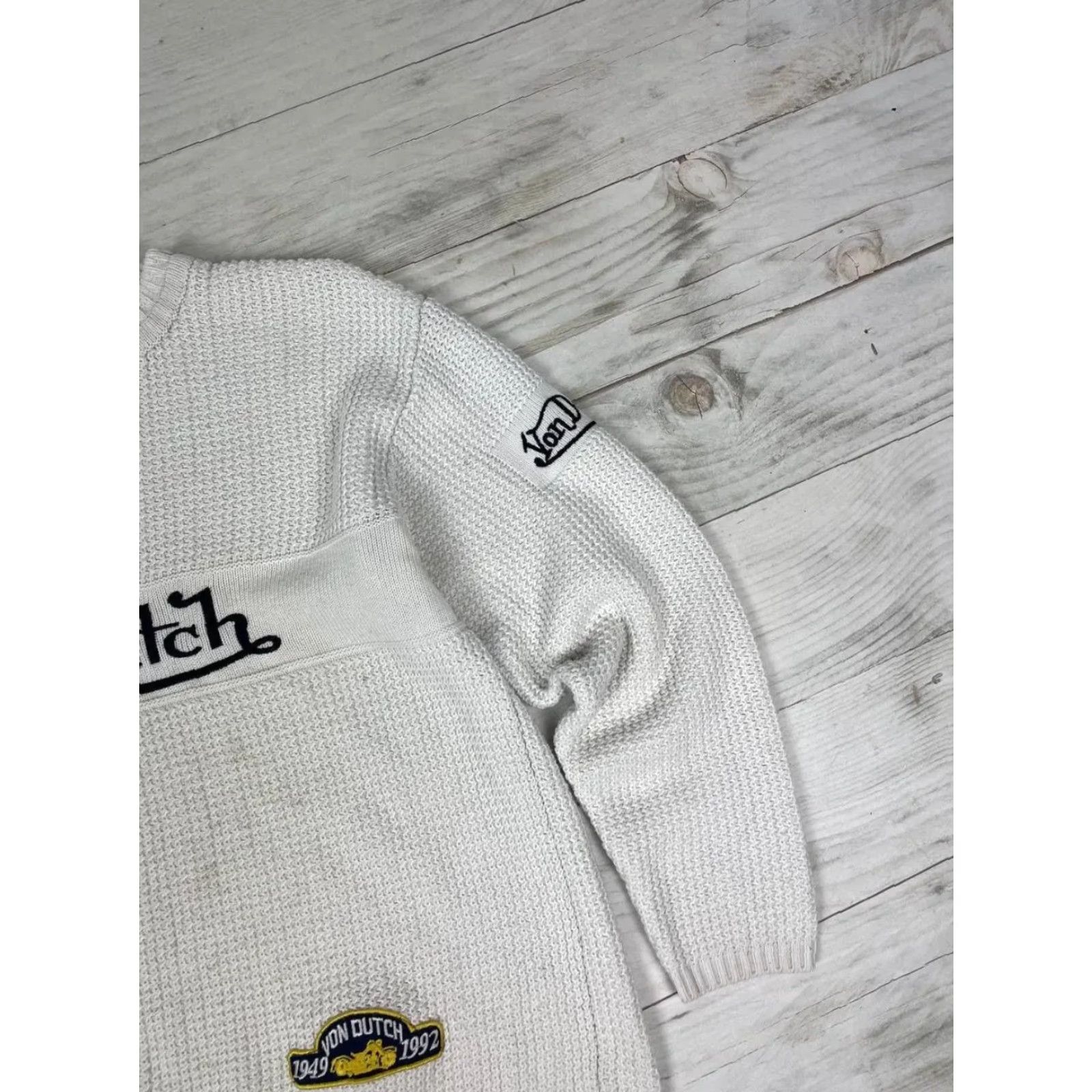 Von Dutch VINTAGE Von Dutch Big Logo Knit Sweater 90s Men L White Knit Pullover Long Sleeve Crew Neck Mens Size US L / EU 52-54 / 3 - 4 Thumbnail
