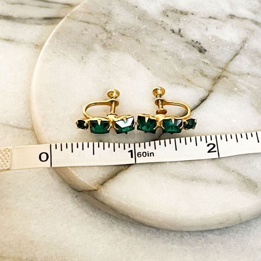 Vintage Vintage Screw Back Crystal Earrings Green Gold Size ONE SIZE - 6 Thumbnail