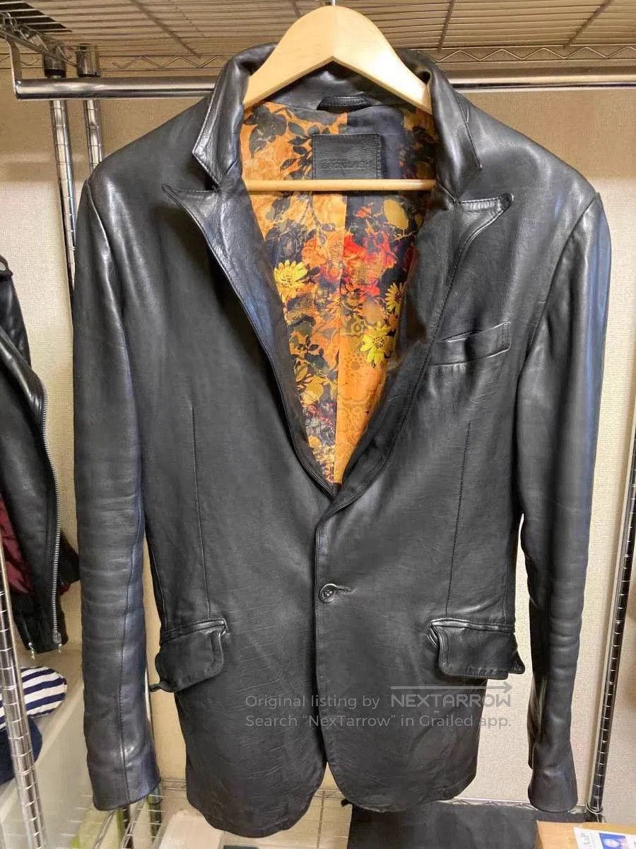 Isamu Katayama Backlash Black Leather Jacket with Floral Lining - Size L. Size US L / EU 52-54 / 3 - 1 Thumbnail