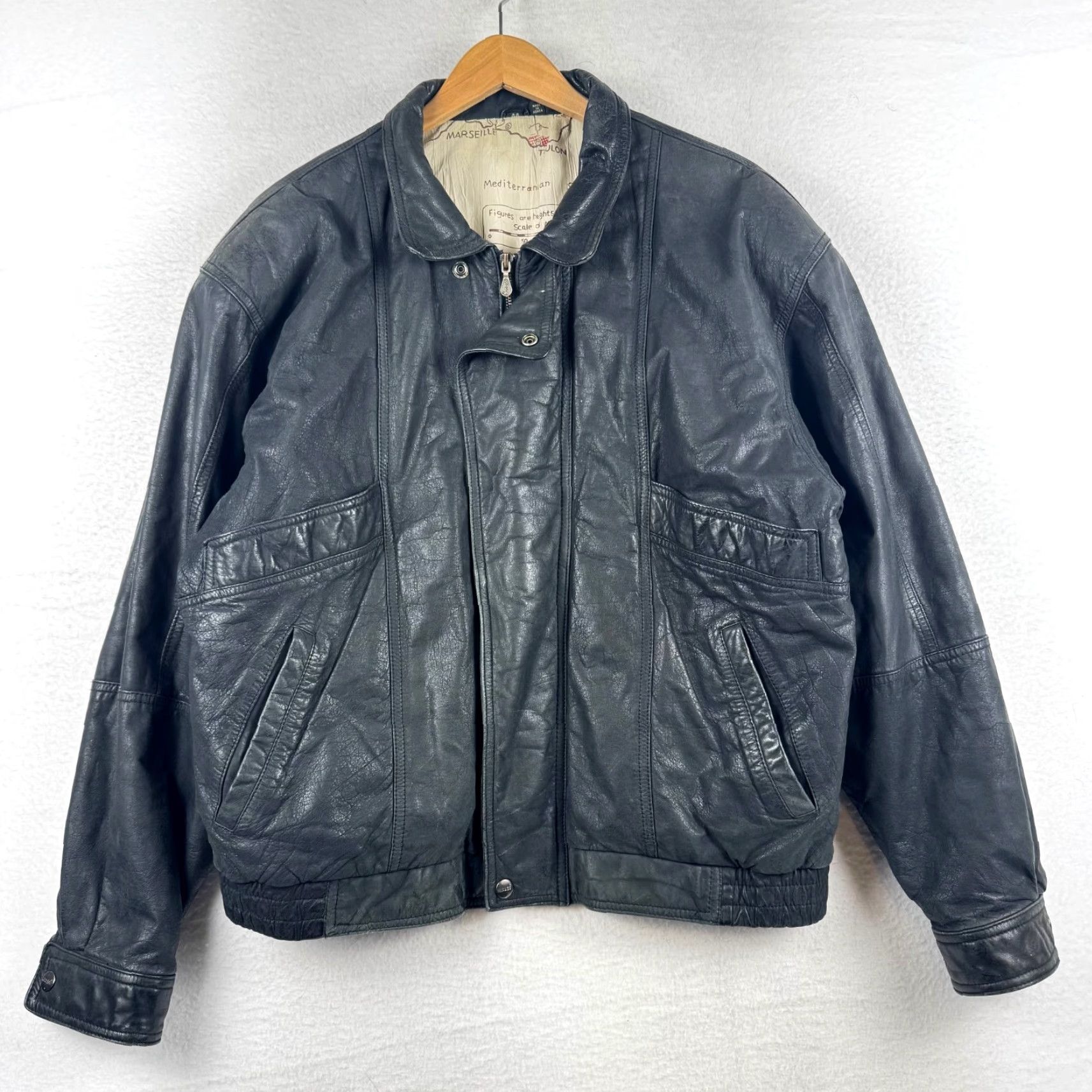 Neiman Marcus VINTAGE Neiman Marcus Mirage Mens 44 Leather Flight Bomber Jacket Black 80s 90s Zip Satin Lining Zipper | 90s 80s | Mens Size US S / EU 44-46 / 1 - 2 Thumbnail