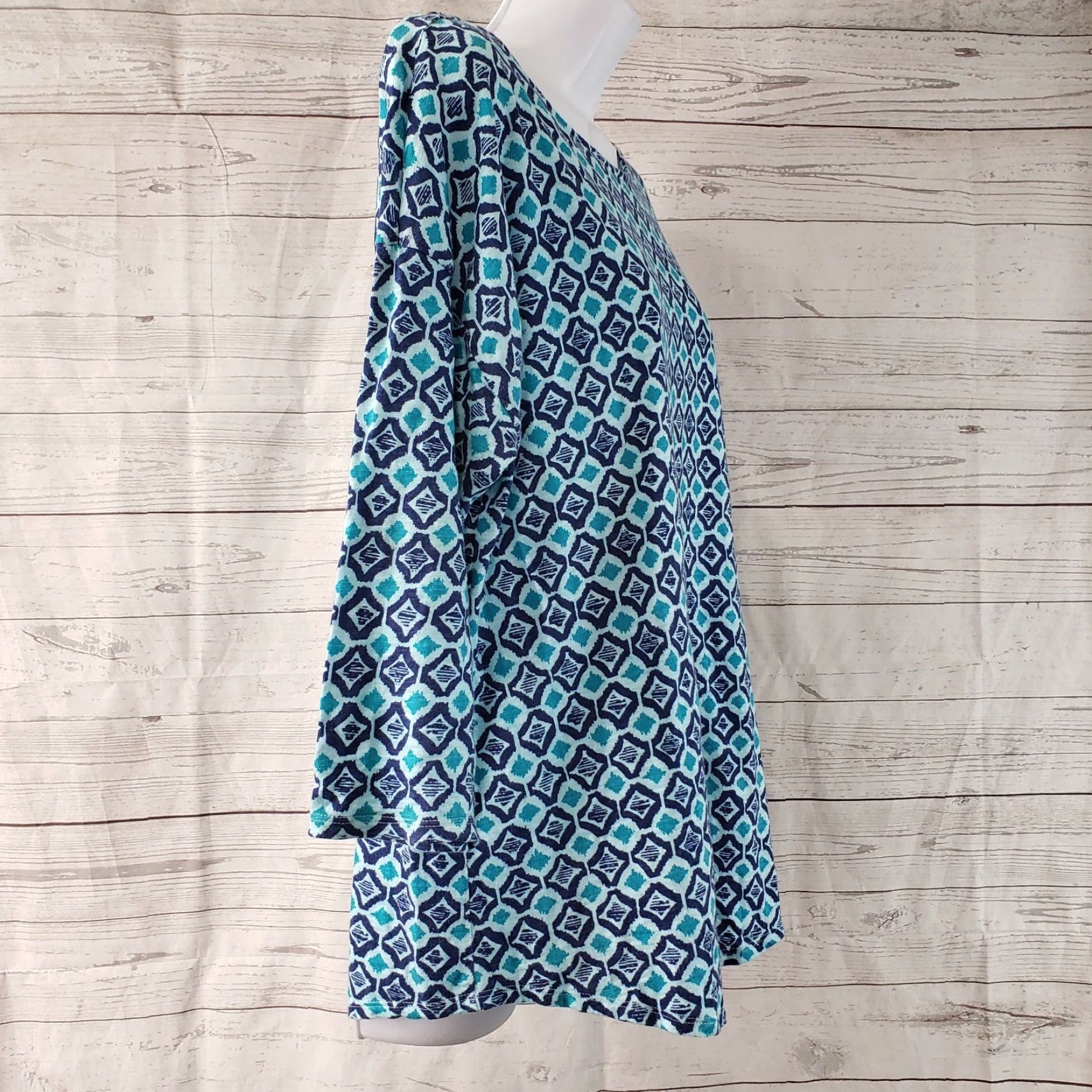Vintage Chico's Women's Top Sz L Blue 3/4 Sleeve Cotton Blend Shirt Modern Basic Casual Womens Size L / US 10 / IT 46 - 3 Thumbnail