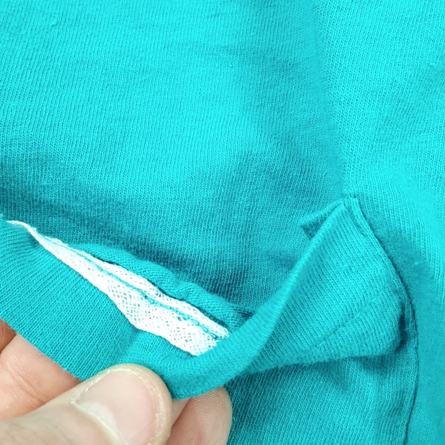 Fruit Of The Loom VINTAGE Fruit of the Loom T-Shirt Teal Pocket Selvedge 80s 90s Rock Punk Grunge Graphic Print Crew Neck Mens S Blue USA Made Size US S / EU 44-46 / 1 - 4 Thumbnail