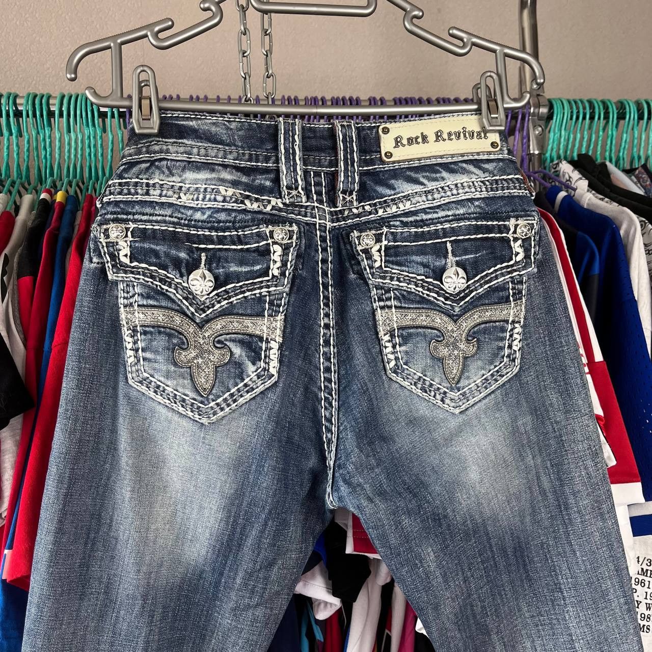 Rock Revival Vintage Rock Revival Printed Blue Denim Skinny Pants Y2K Size 29" - 1 Thumbnail